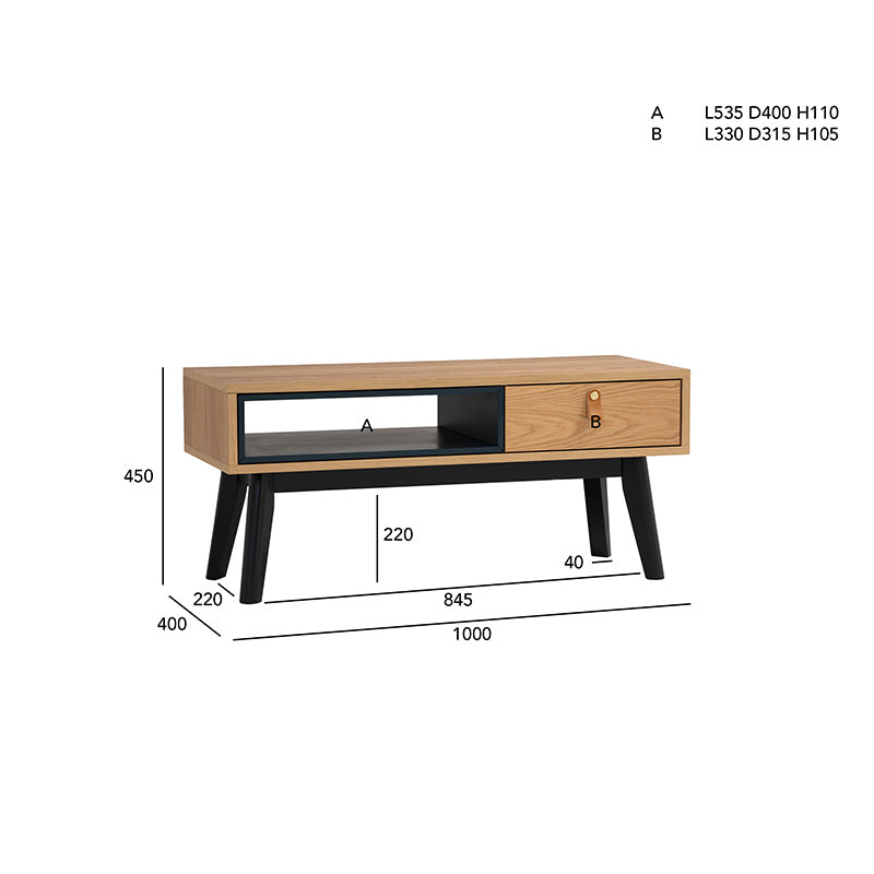 Modern 100cm CASTOR Coffee Table in Natural, Navy Blue & Black - Perfect for Living Room, Office, and Lounge Decor
