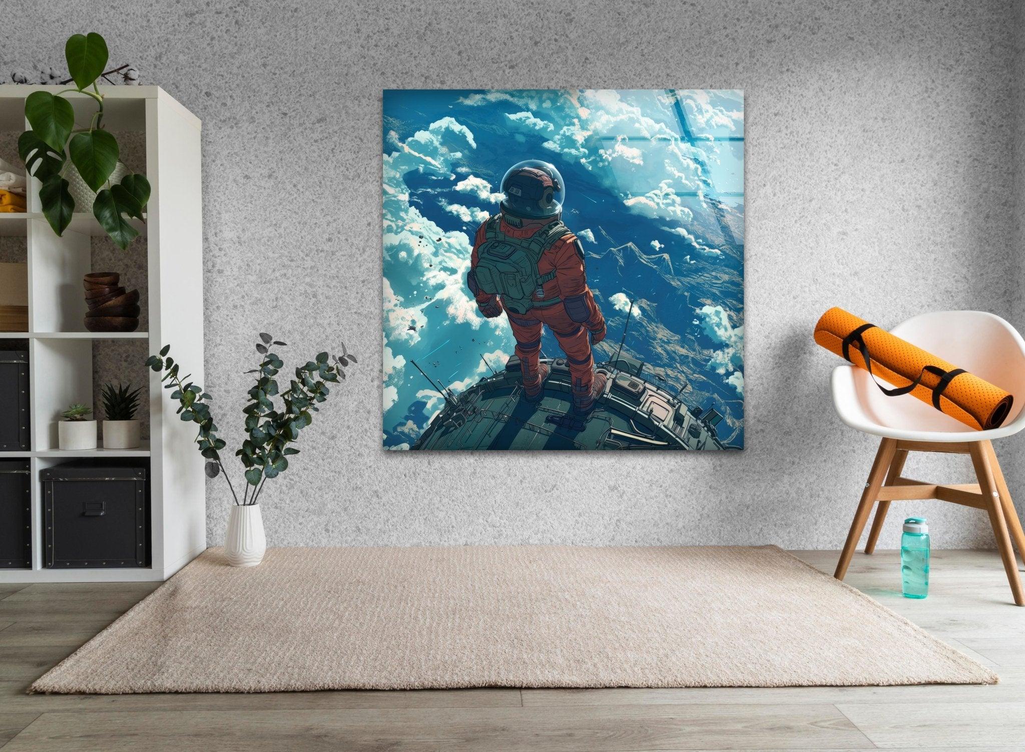 Space Explorer Glass Wall Art - Modern Celestial Decor for Living Room, Bedroom & Office - Perfect for Astronomy Lovers & Sci-Fi Fans