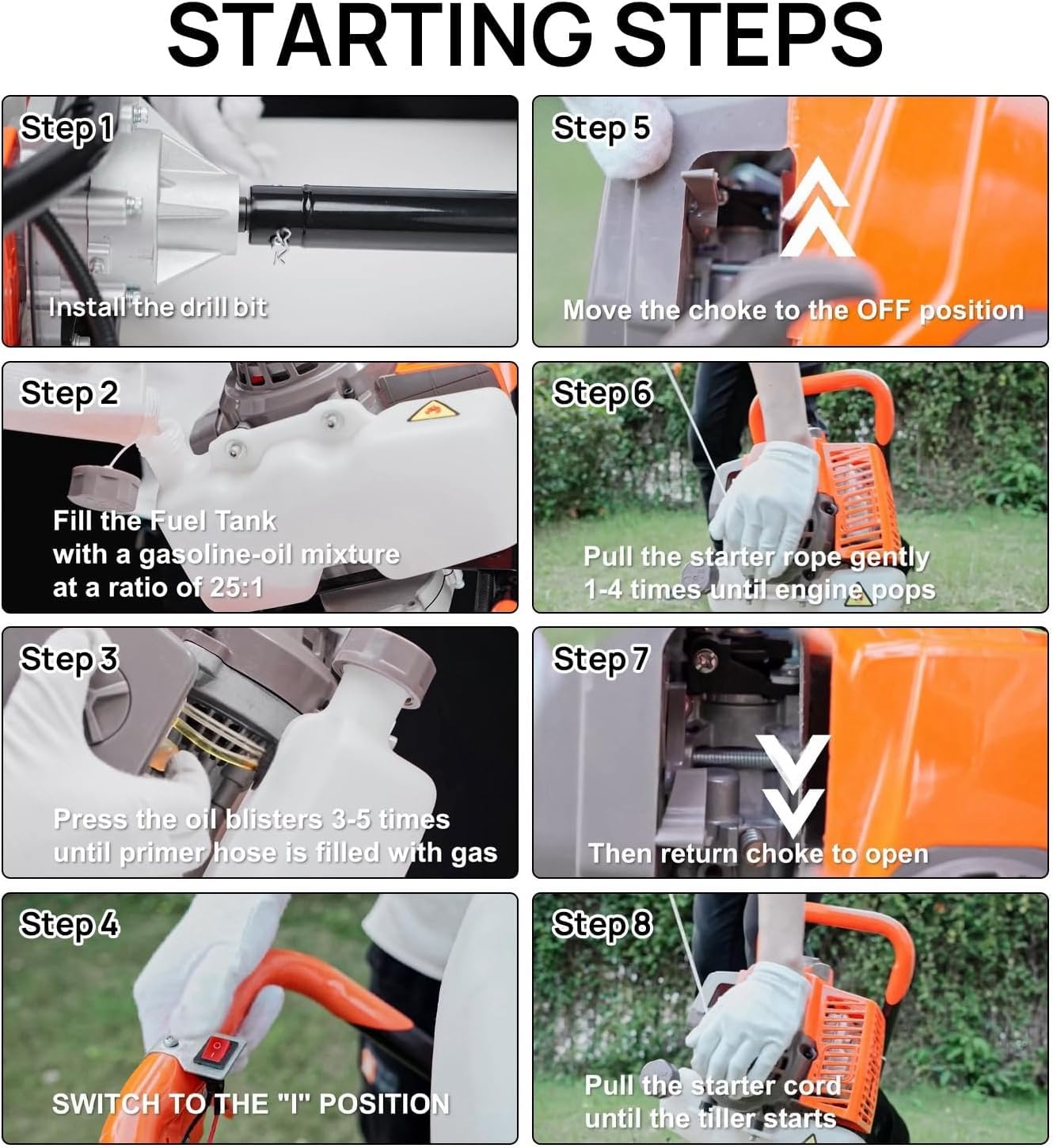 DC HOUSE 63CC Gas Powered Post Hole Digger with 3 Auger Bits (4