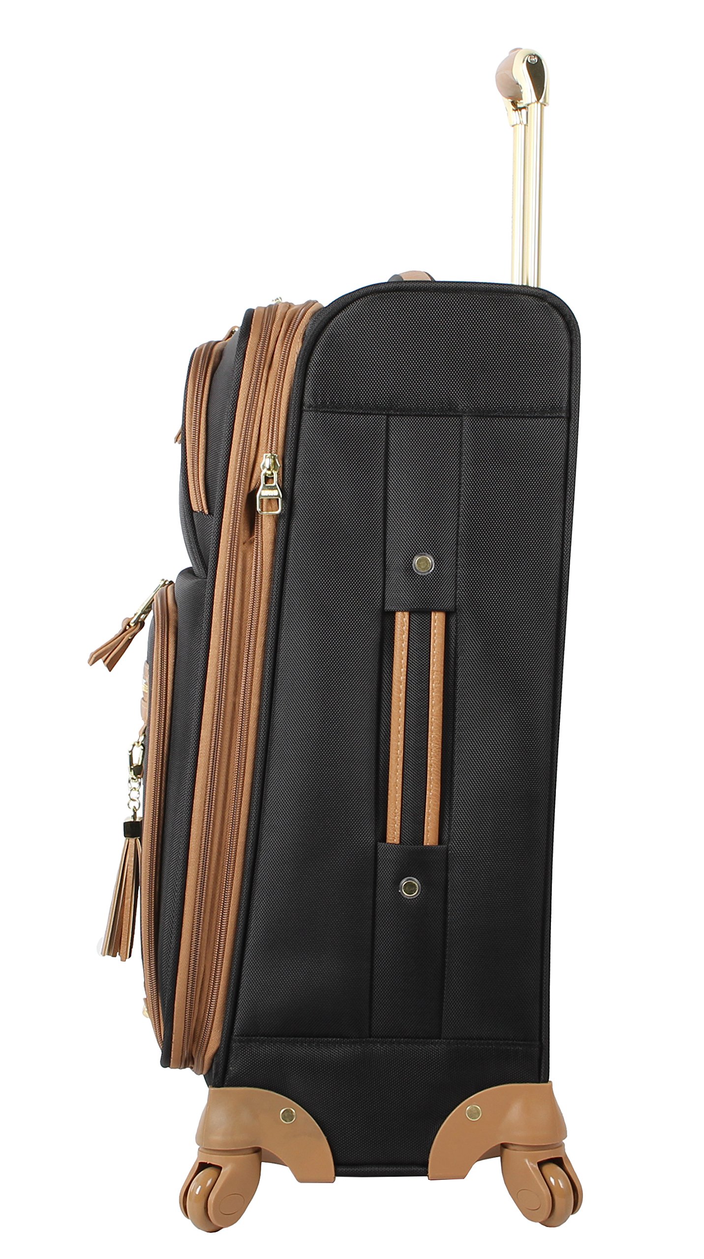 Steve Madden Designer 28 Inch Expandable Softside Suitcase - Lightweight Checked Luggage with Spinner Wheels, Harlo Black - Perfect for International Travel & Business Trips