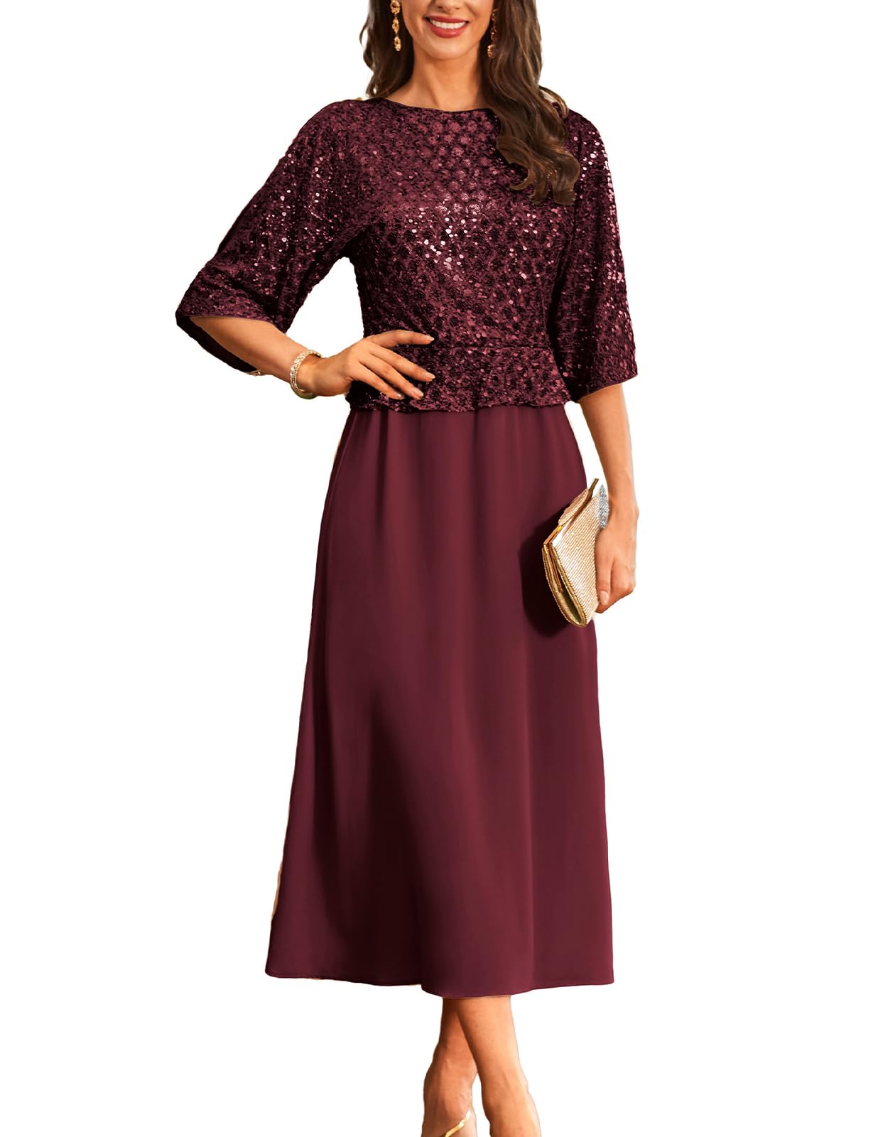 GRACE KARIN Women's Sequin Chiffon Evening Gown 2024 - Elegant Mother of The Bride Dress & Wedding Guest Formal Attire for Special Occasions, Parties & Black Tie Events