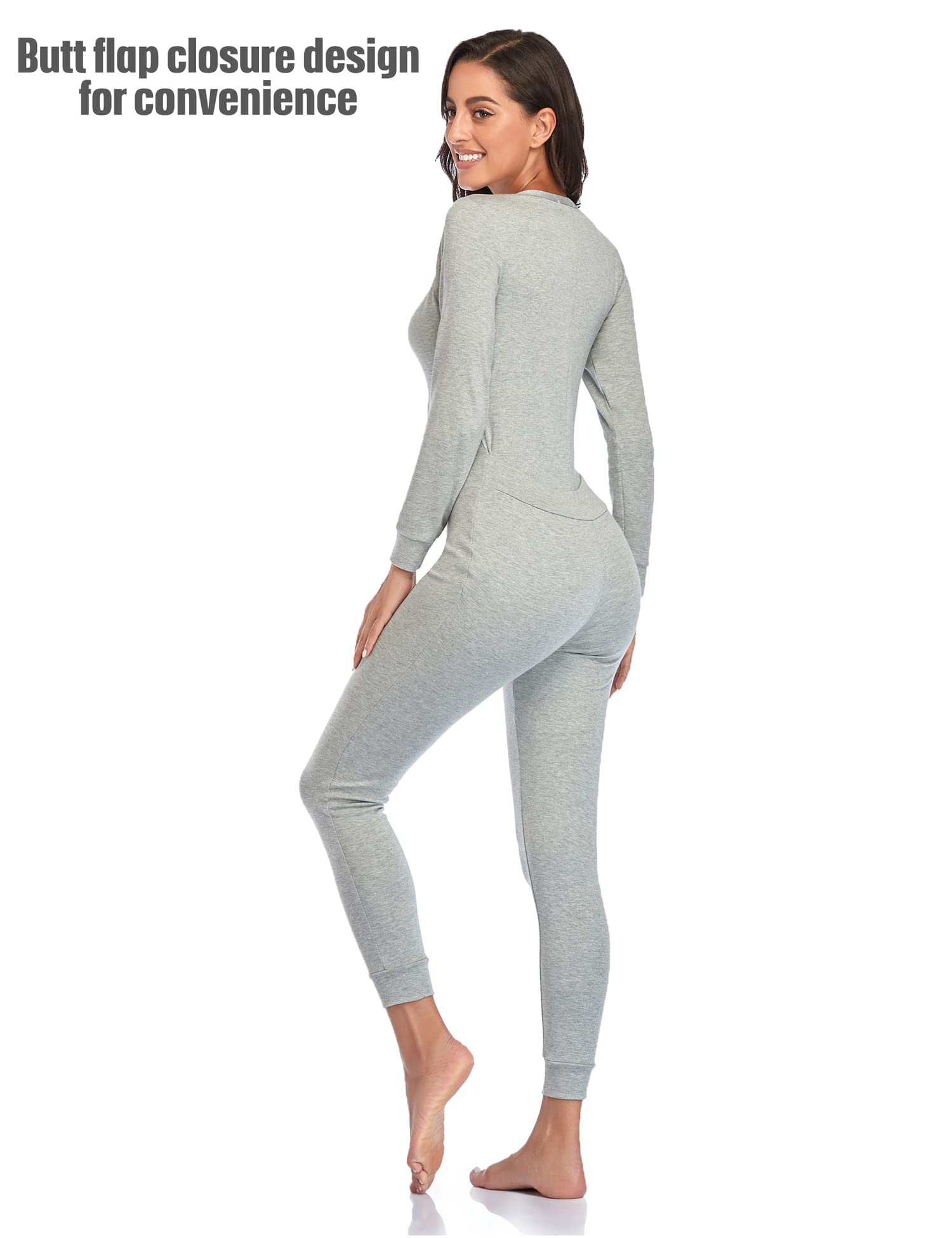 COLORFULLEAF Women's Cotton Pajama Onesie - Thermal One-Piece Union Suit with Henley Neck | Cozy Sleepwear for Winter Nights, Lounge Wear & Home Comfort