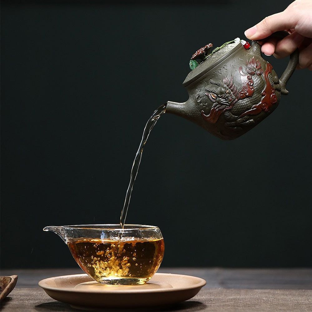 Premium Yixing Dark Green Clay Dragon Hanwa Teapot - Authentic Chinese Handcrafted Ceramic Teapot for Oolong & Pu-erh Tea Brewing - Perfect Gift for Tea Lovers & Home Decor