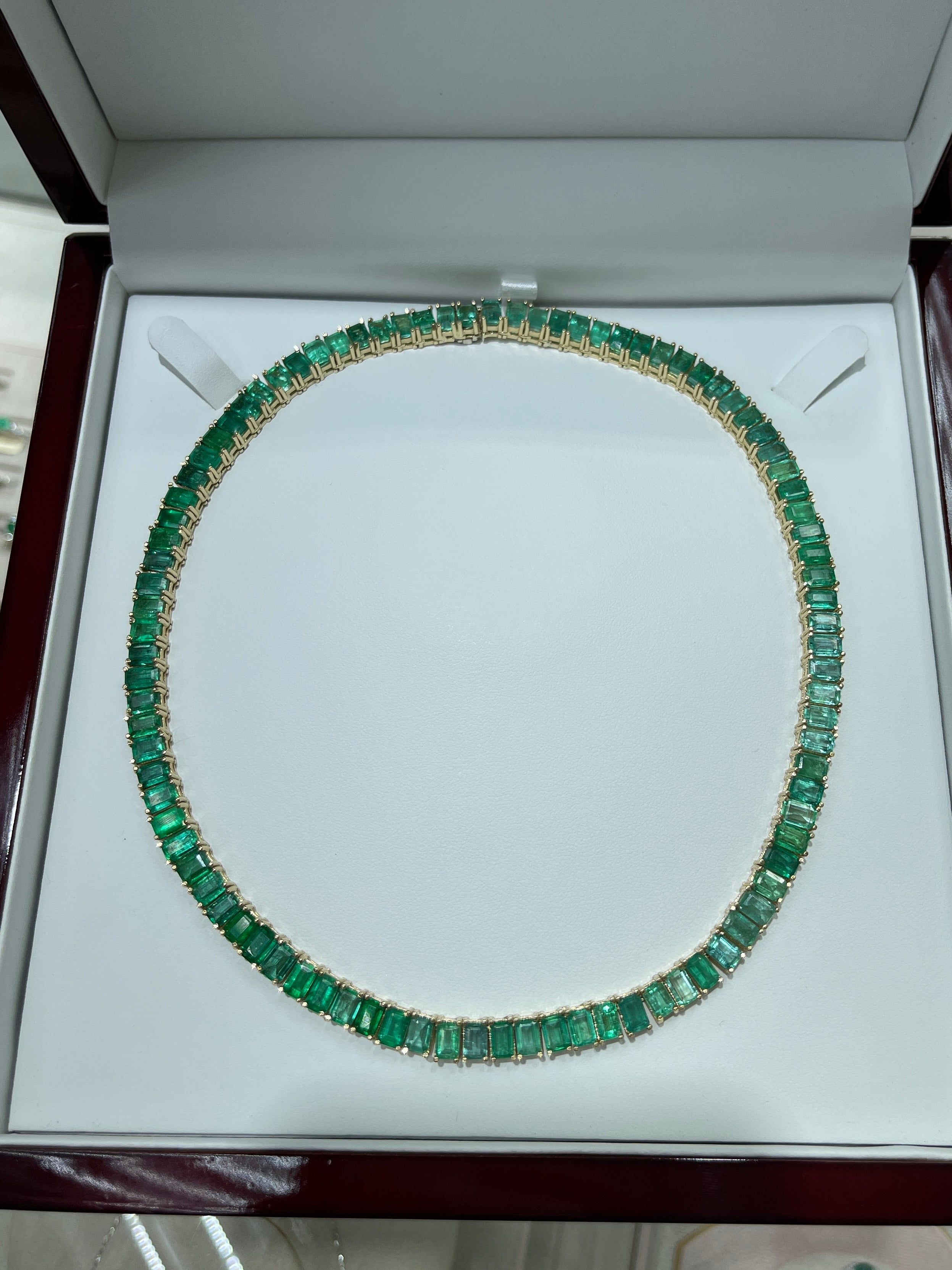14K Gold XL 53tcw Emerald Cut Tennis Necklace - 16 Inches Elegant Jewelry for Weddings, Parties & Special Occasions