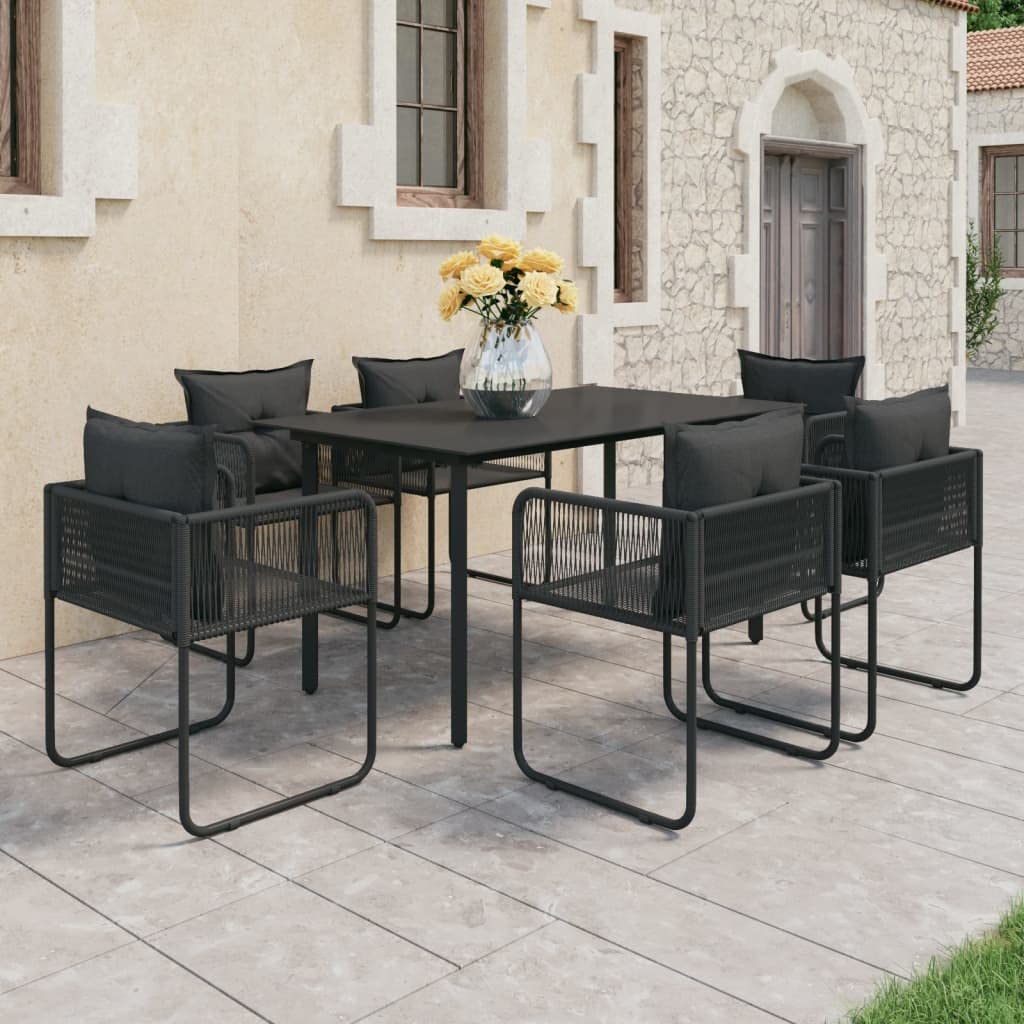 Premium 7-Piece Outdoor Dining Set - Modern Patio Furniture with Weather-Resistant PVC Rattan Chairs, Tempered Glass Table & Powder-Coated Steel Frame - Perfect for Garden, Patio, Terrace, Backyard & Poolside Dining