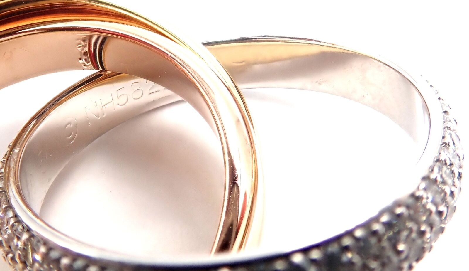 Cartier Trinity Classic Diamond Ring - 18k White, Yellow & Rose Gold Band - Size 6.75 - Luxury Wedding, Anniversary & Gift Jewelry for Women - Perfect for Engagements, Special Occasions & Everyday Elegance