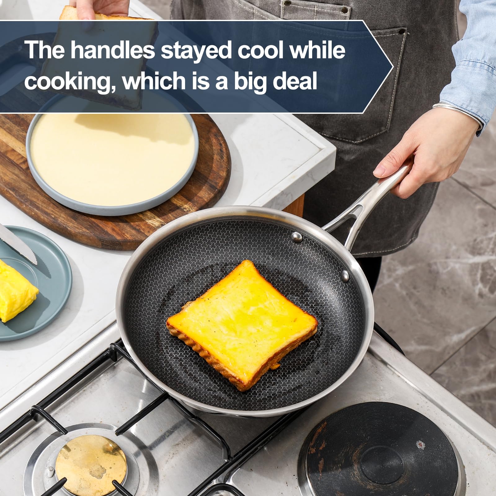 Premium 5-Piece Nonstick Fry Pan Set - 8, 10 & 12-Inch Hybrid Skillets with Glass Lids & Stay-Cool Handles | PFOA-Free, Dishwasher & Oven Safe | Compatible with All Cooktops | Perfect for Sautéing, Frying & Everyday Cooking