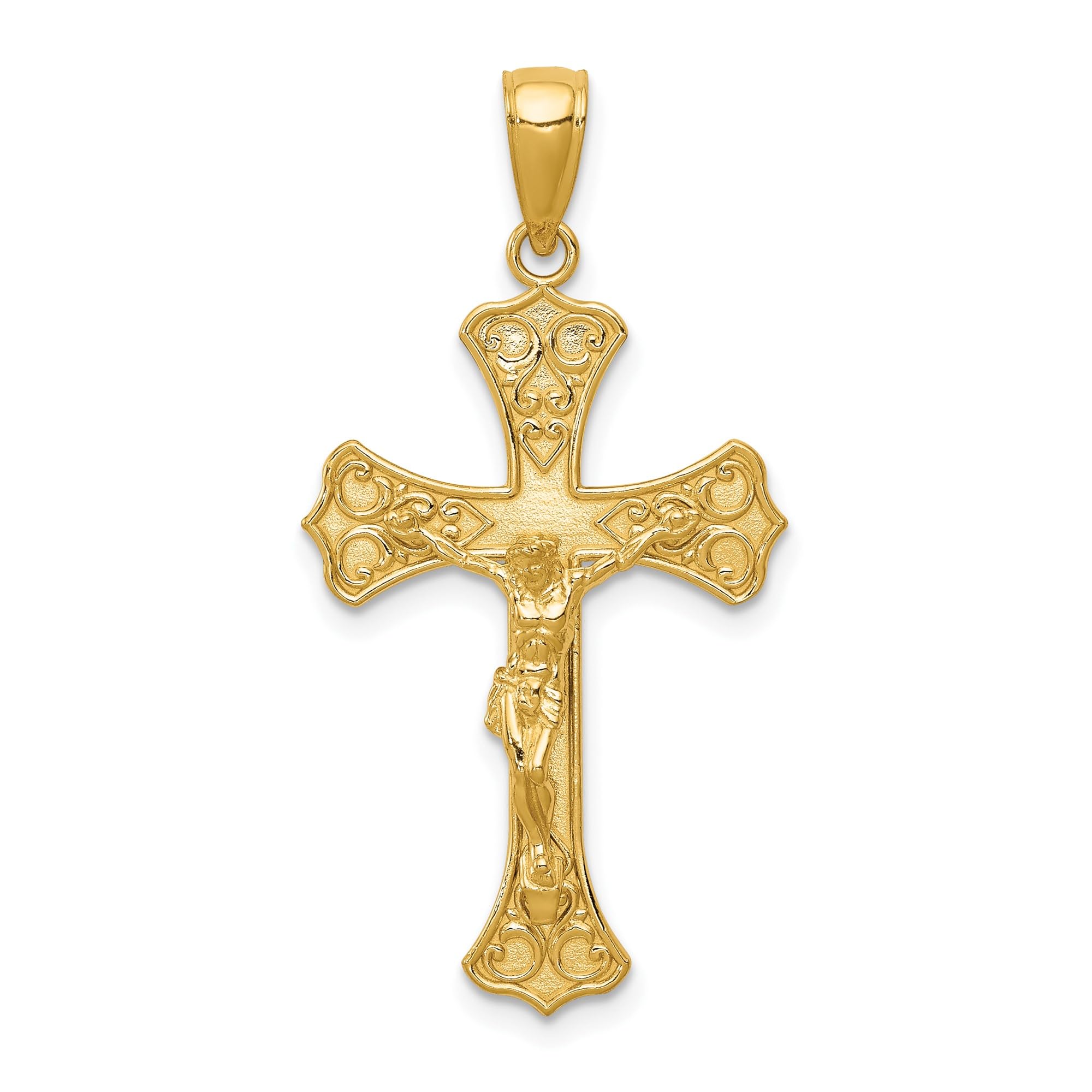 14K Solid Yellow Gold Jesus Christ Crucifix Necklace - Religious Cross Pendant for Women & Men - Perfect for Baptism, First Communion, Confirmation & Daily Faith Jewelry