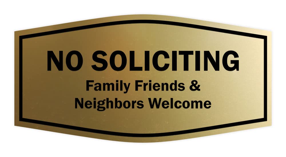 Elegant Brushed Gold 'No Soliciting' Welcome Sign for Family, Friends & Neighbors - Medium Size | Perfect for Front Door, Porch, or Yard Decor