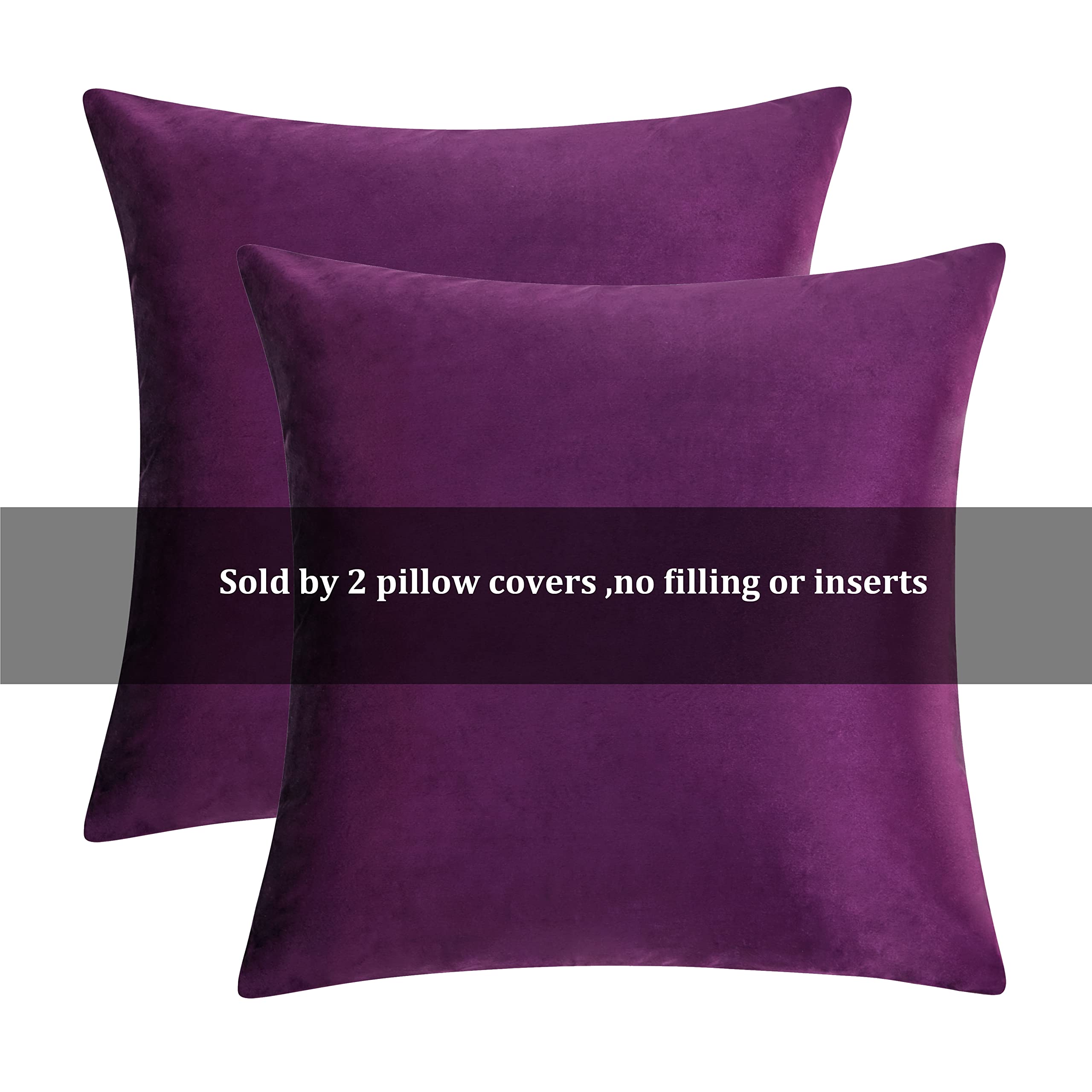 GIGIZAZA 24x24 Inch Velvet Throw Pillow Covers Set of 2 - Soft Purple Sofa Cushion Covers for Living Room Decor, Bedroom & Dorm Styling
