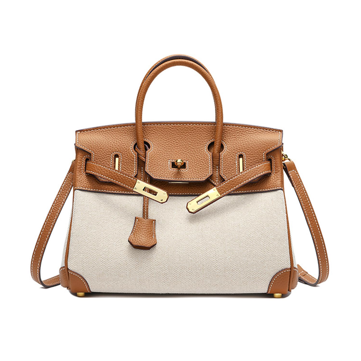 Stylish Women's Leather & Canvas Top Handle Satchel Purse - Adjustable Shoulder Strap Tote Handbag for Work, Travel & Everyday Use