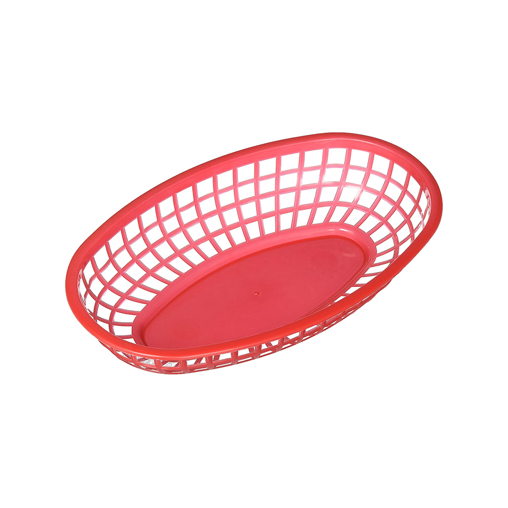 24cm Red Plastic Oval Basket - Durable & Lightweight for Home Storage, Picnics, and Organizing