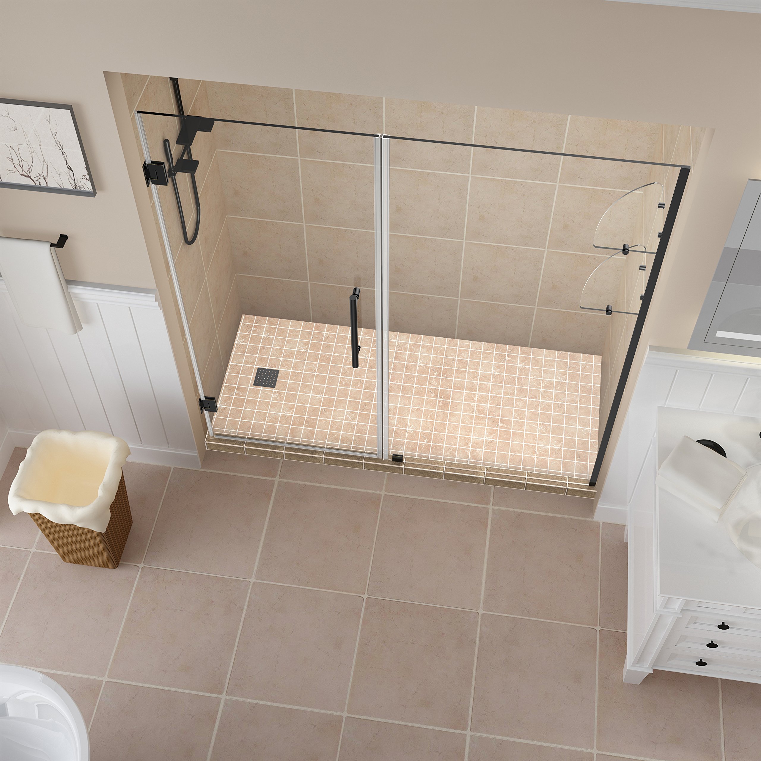 Aston Belmore GS Frameless Hinged Shower Door - Frosted Glass with Built-in Shelves | Modern Bathroom Upgrade for Spa-Like Experience
