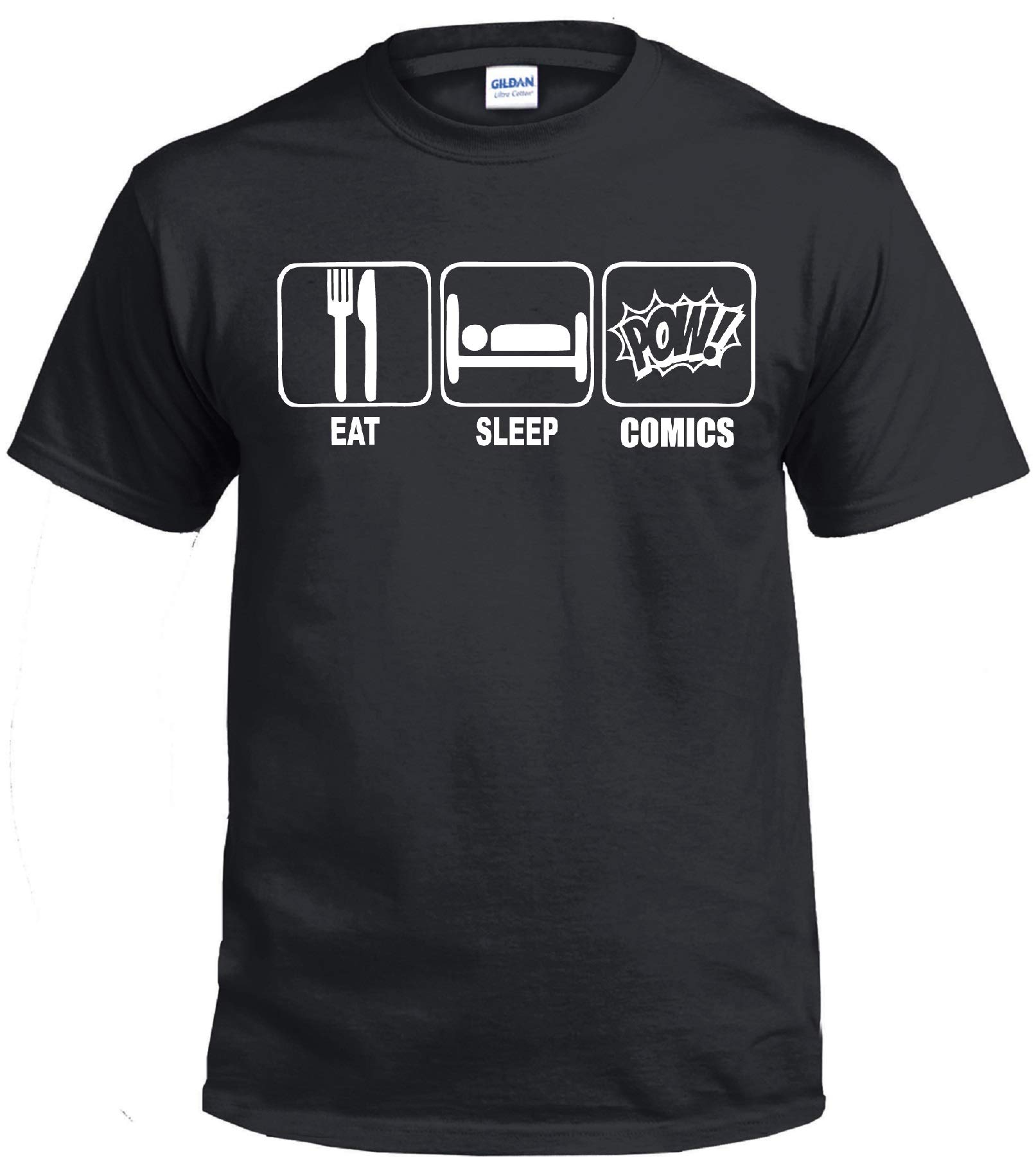 STUFF WITH ATTITUDE EAT Sleep Comics Graphic T-Shirt - Black Cotton Tee for Men & Women | Perfect for Comic Lovers, Casual Wear & Gift Giving
