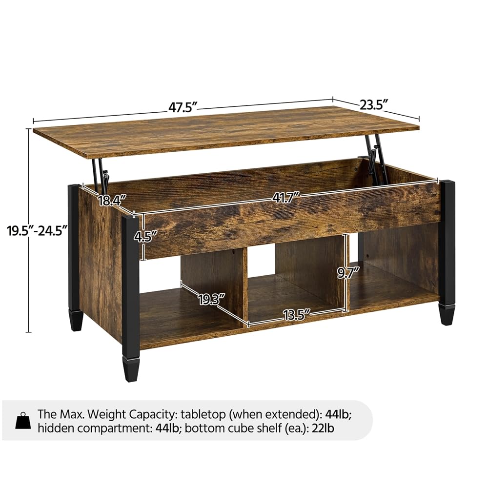 Yaheetech Rustic Lift Top Coffee Table with Hidden Storage & Shelf - 47.5