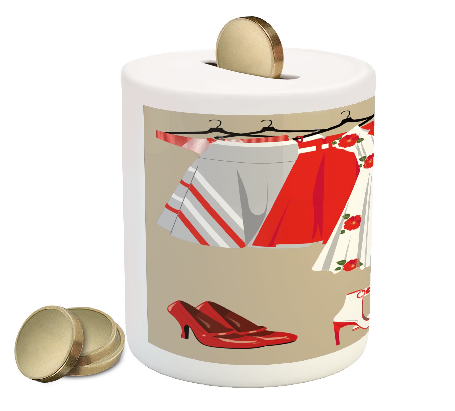 Ambesonne Ceramic Piggy Bank for Women - Colorful Coin Bank for Cash Saving, Perfect Gift for Girls & Teens - Use in Bedroom, Office, or Dorm Room Decor