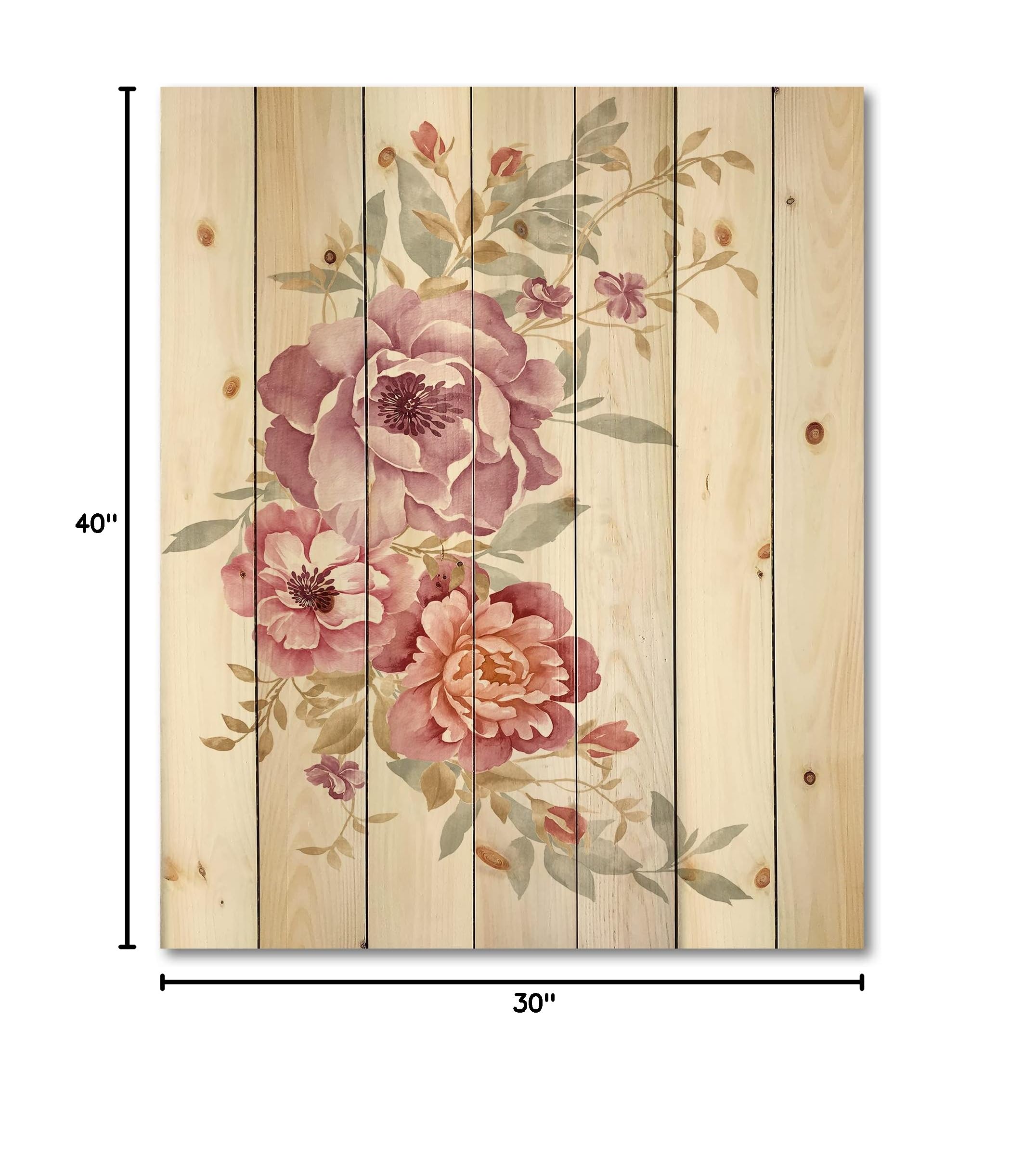 Farmhouse Floral Wall Decor - Pink and Purple Flower Bouquet Wood Wall Art, Large Pine Wood Panel for Living Room, Bedroom & Home Decor | Rustic Floral Print on Natural Wood