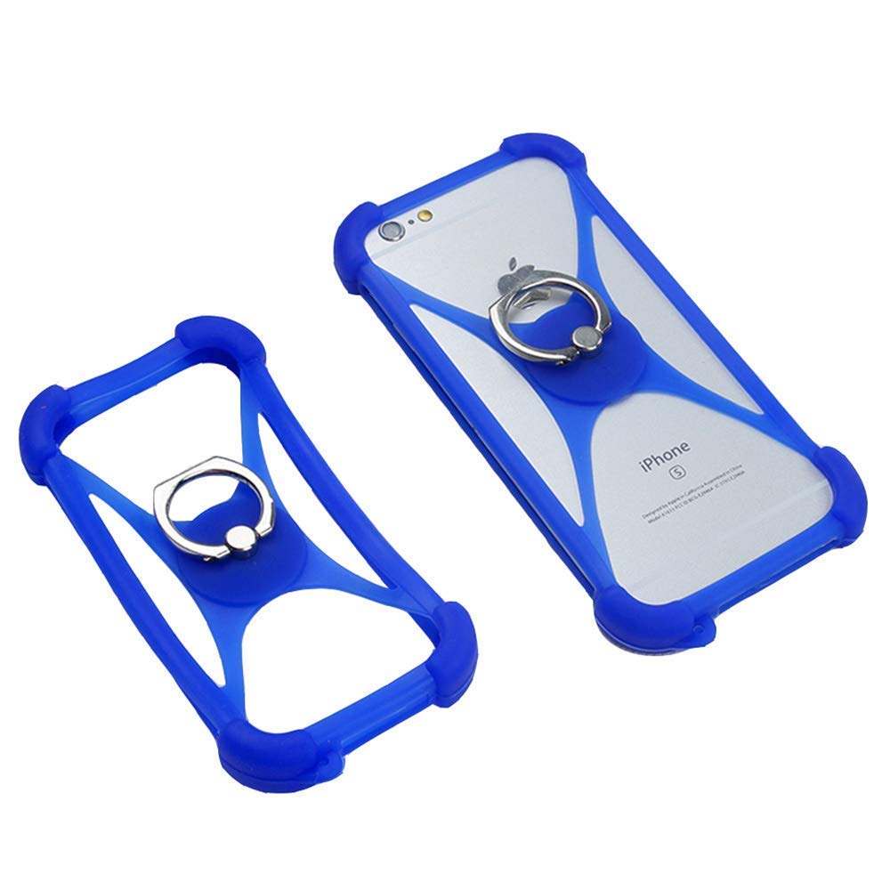 Universal Shockproof Silicone Bumper Case with Rotating Ring Grip for Assurance Wireless Ans L51/UL51, Hot Pepper Poblano VLE5, ROKiT IO Pro 3D - Protective Phone Cover (Blue) - Perfect for Daily Use, Travel & Outdoor Activities