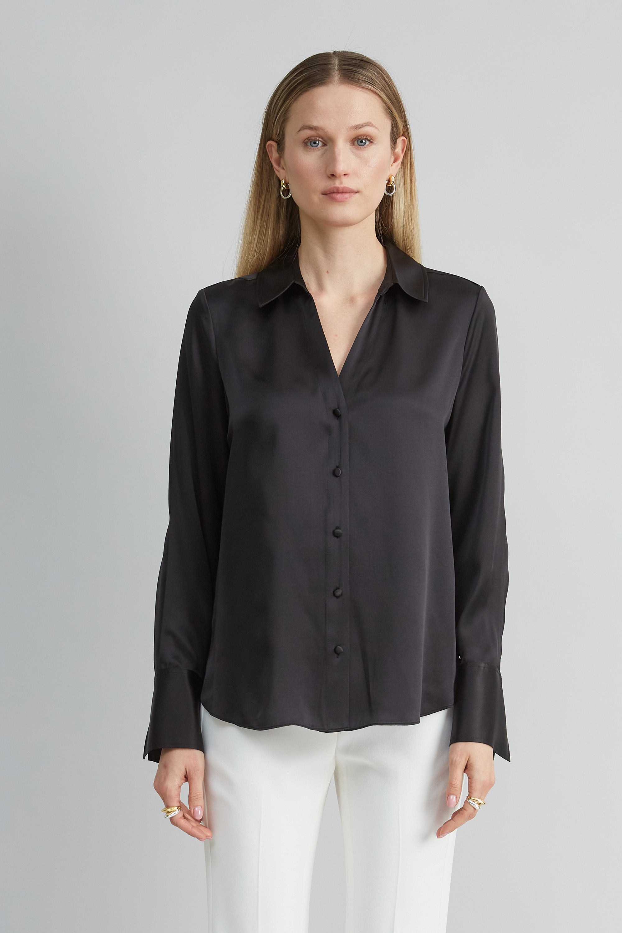 Silk Satin Button Down Shirt for Women - Elegant Long Sleeve Blouse for Office, Party & Special Occasions