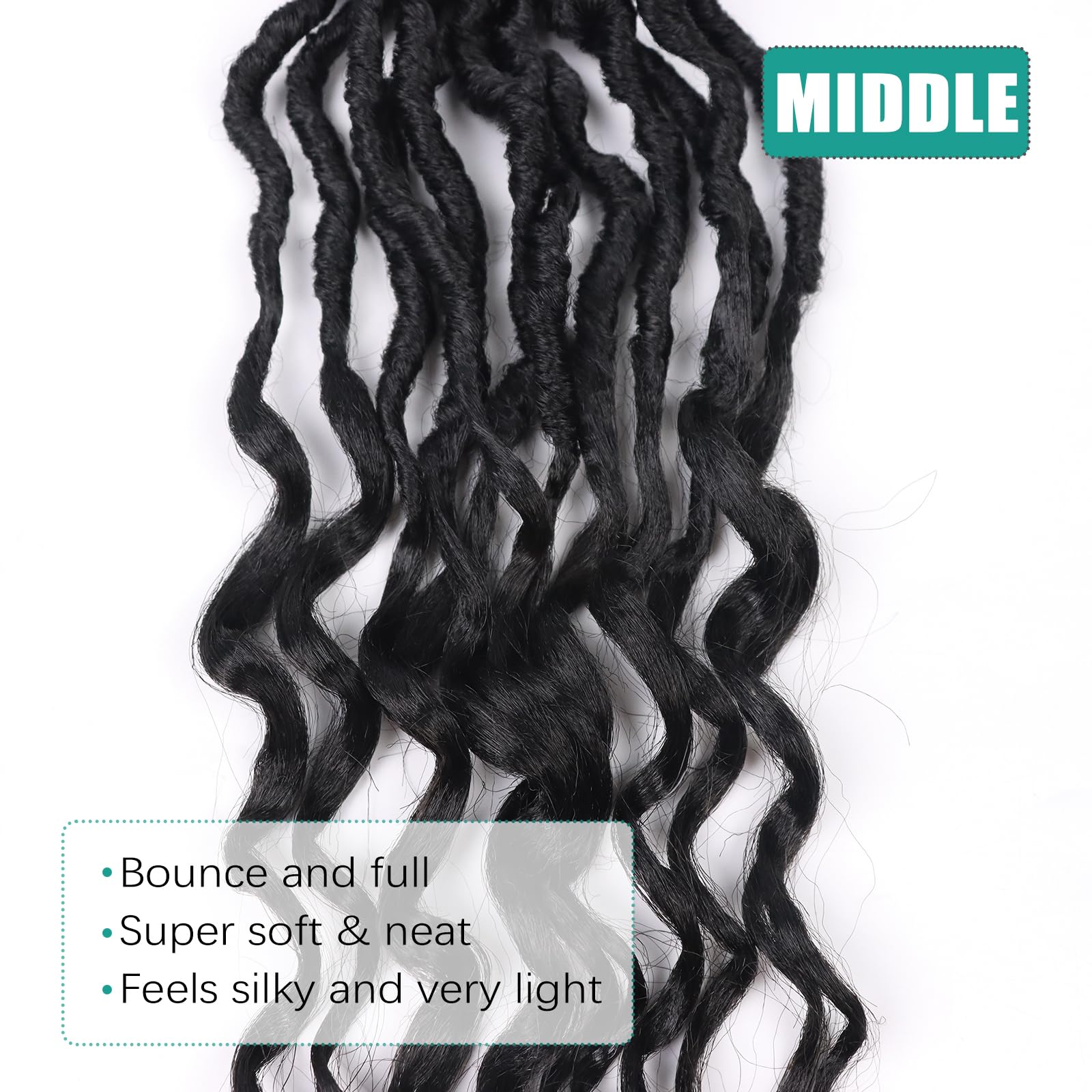 14 Inch Deep Faux Locs Crochet Hair - 8 Packs Goddess Locs Crochet Braids with Soft Curly Ends | Pre-Looped Wavy Crochet Hair for Black Women (1B) | Perfect for Protective Styling, Everyday Wear & Special Occasions