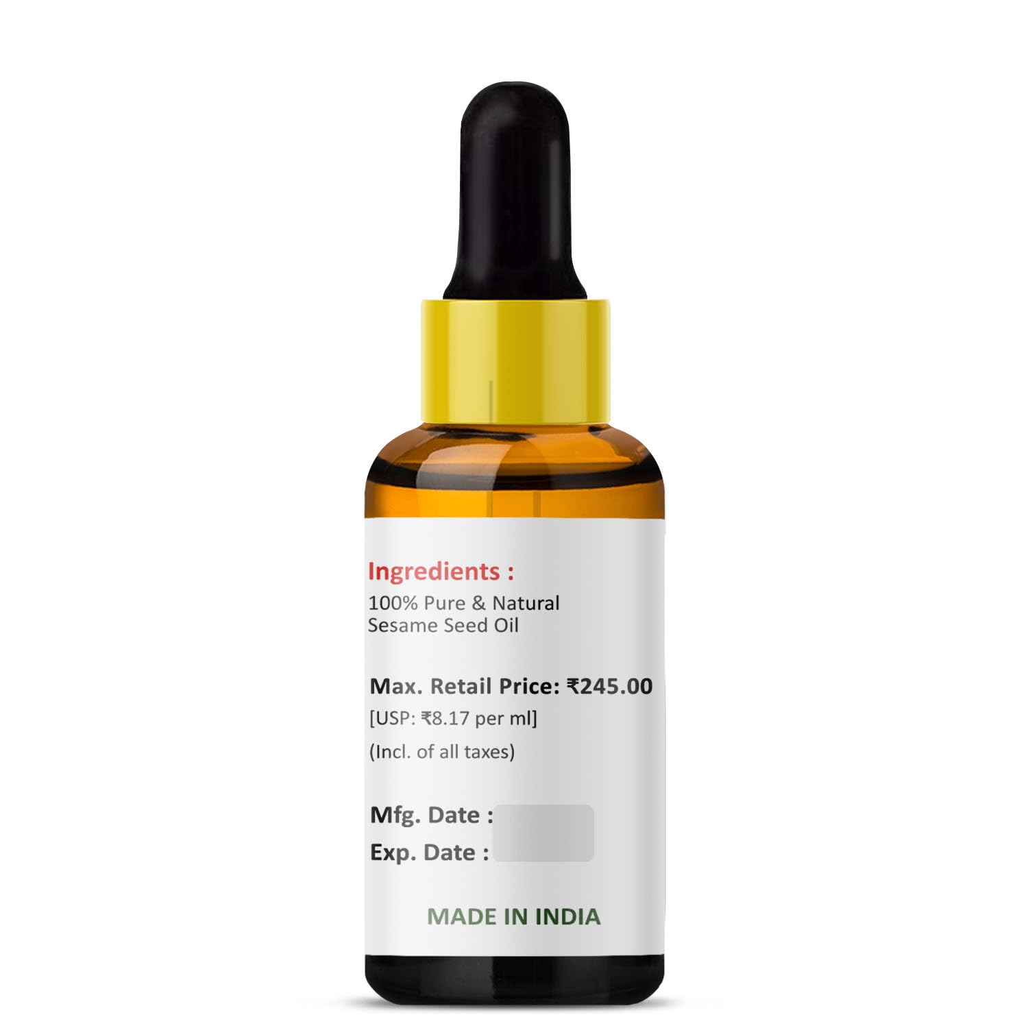 PRZ Pure Cold Pressed Sesame Seed Carrier Oil - 100% Natural Therapeutic Grade for Aromatherapy, Massage, Skin & Hair Care (30ml) - Perfect for DIY Beauty Recipes, Relaxing Spa Treatments & Nourishing Hair Masks