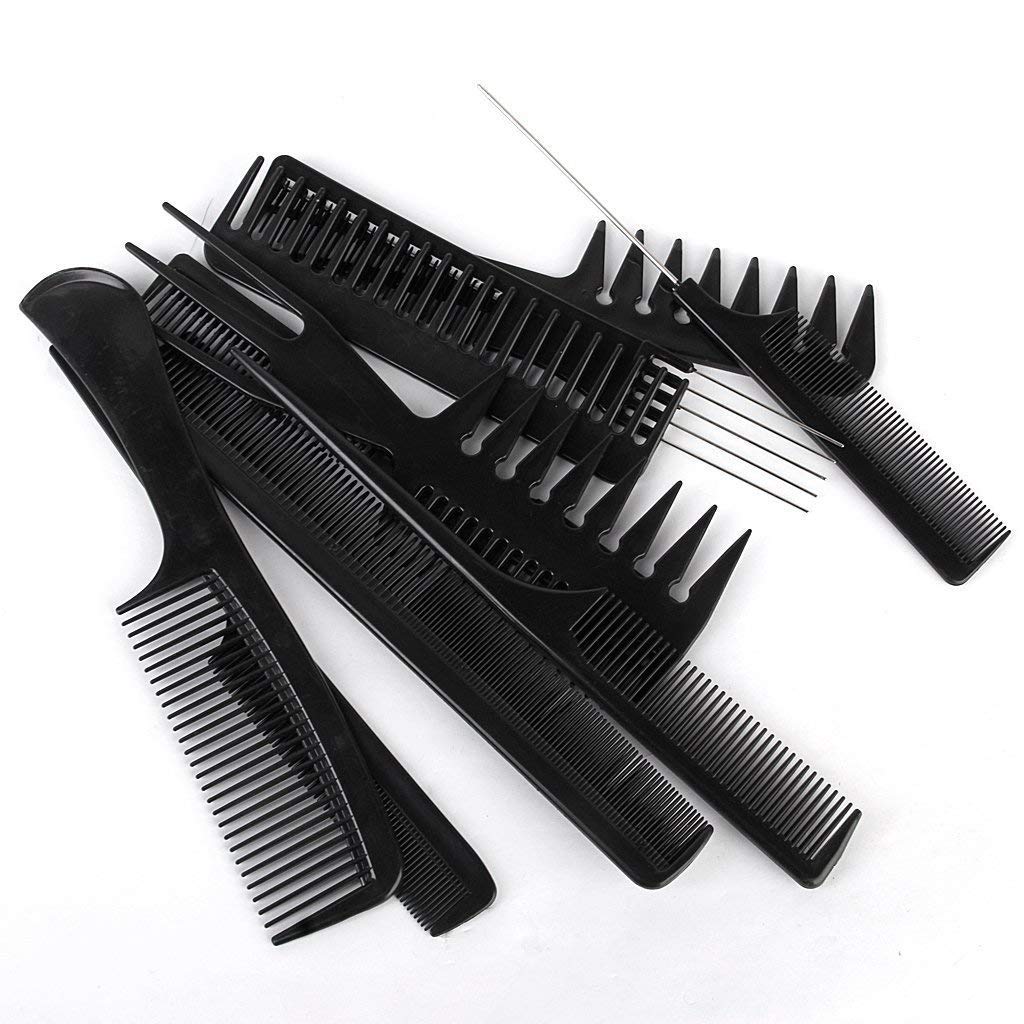 ZYCOFORD 10-Piece Hair Comb Set - Plastic Styling Combs & Paddle Brush for All Hair Types (Pack of 11) - Perfect for Salon, Home, Travel & Professional Hairstyling