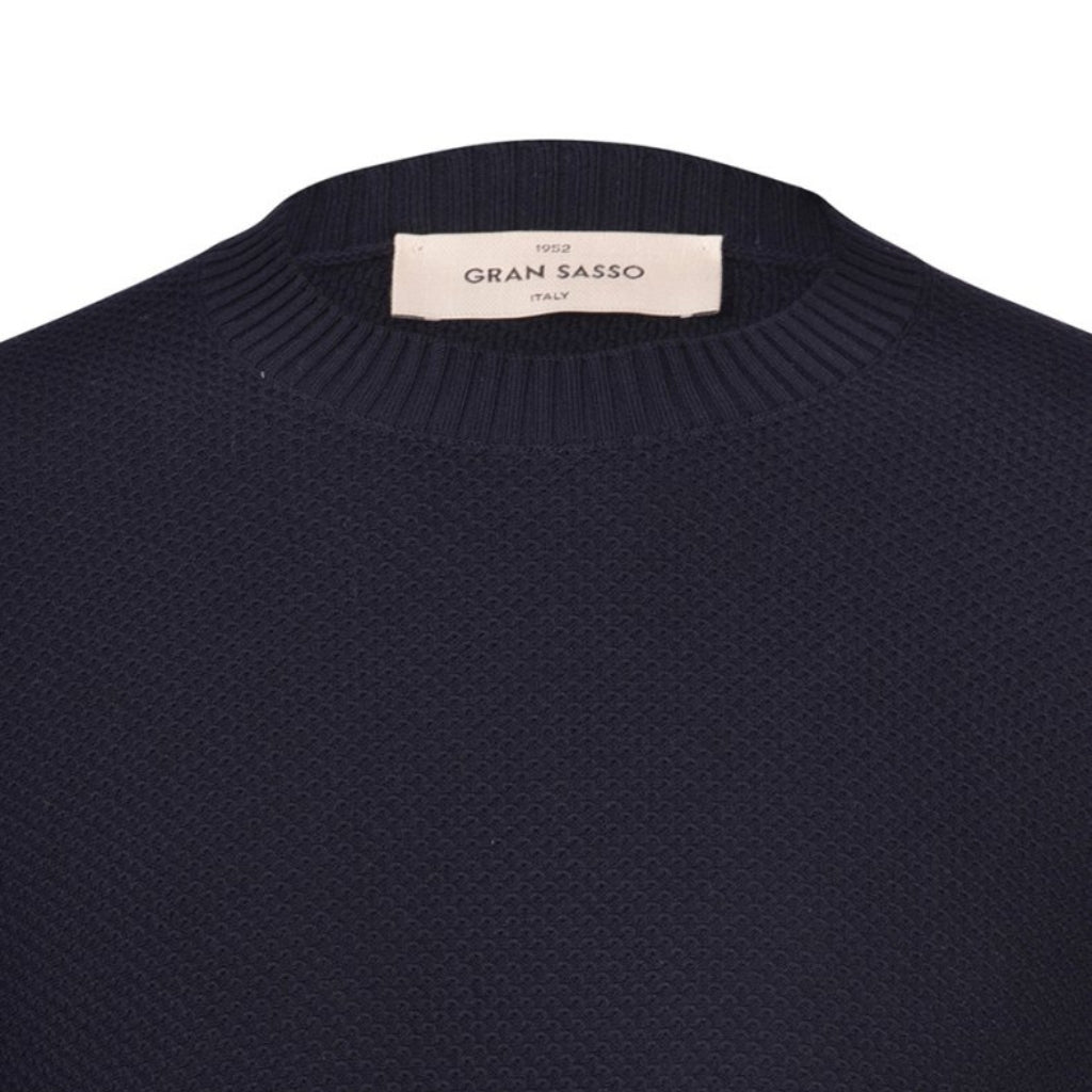 GRAN SASSO Organic Cotton Long Sleeve Crewneck T-Shirt for Men - Soft Breathable Navy Blue Top for Casual Wear & Outdoor Activities