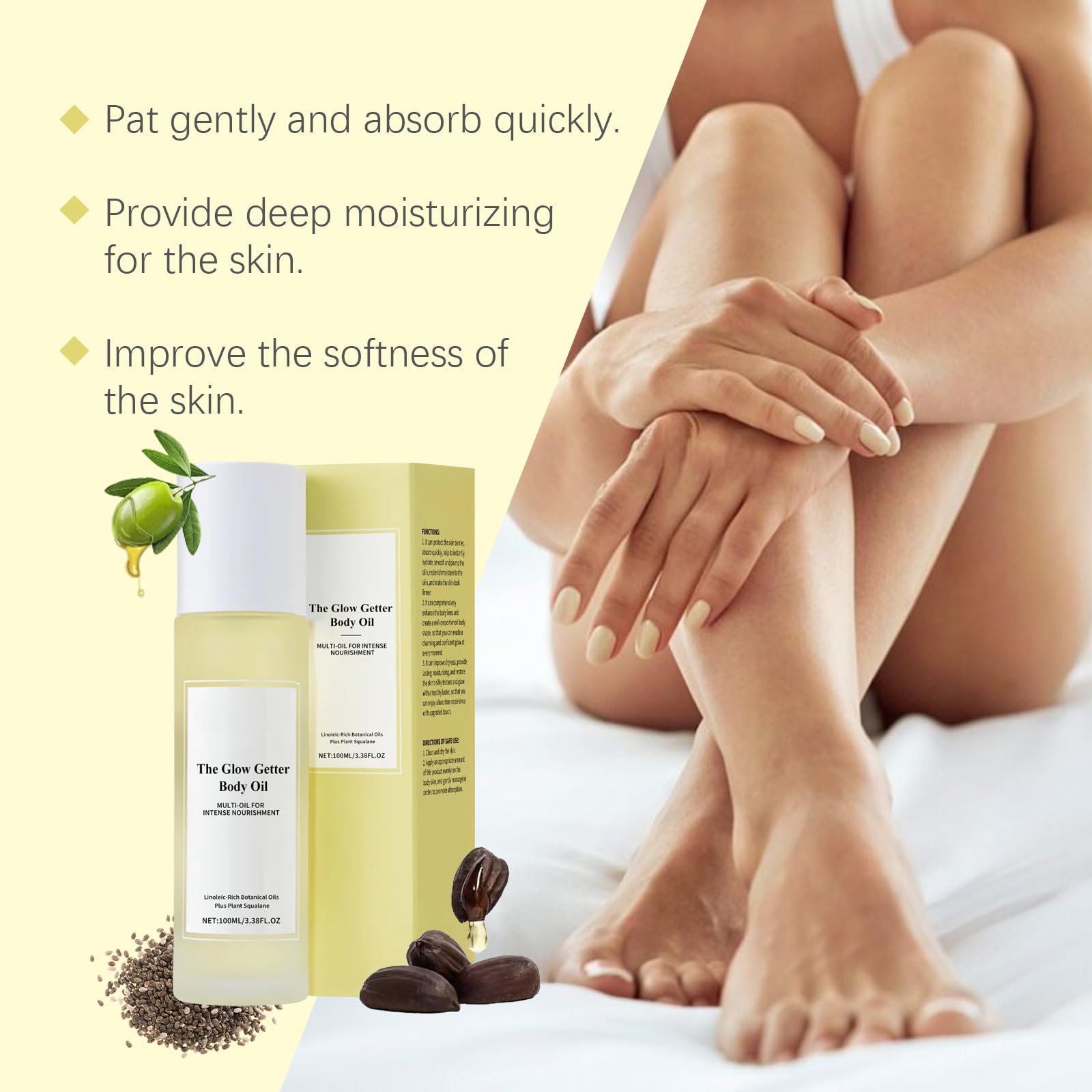 Glow Getter Hydrating Body Oil for Dry Skin - Nourishing Blend of Rose, Castor & Olive Oils - Moisturizing & Soothing Essential Massage Oil for Spa, Self-Care & Relaxation