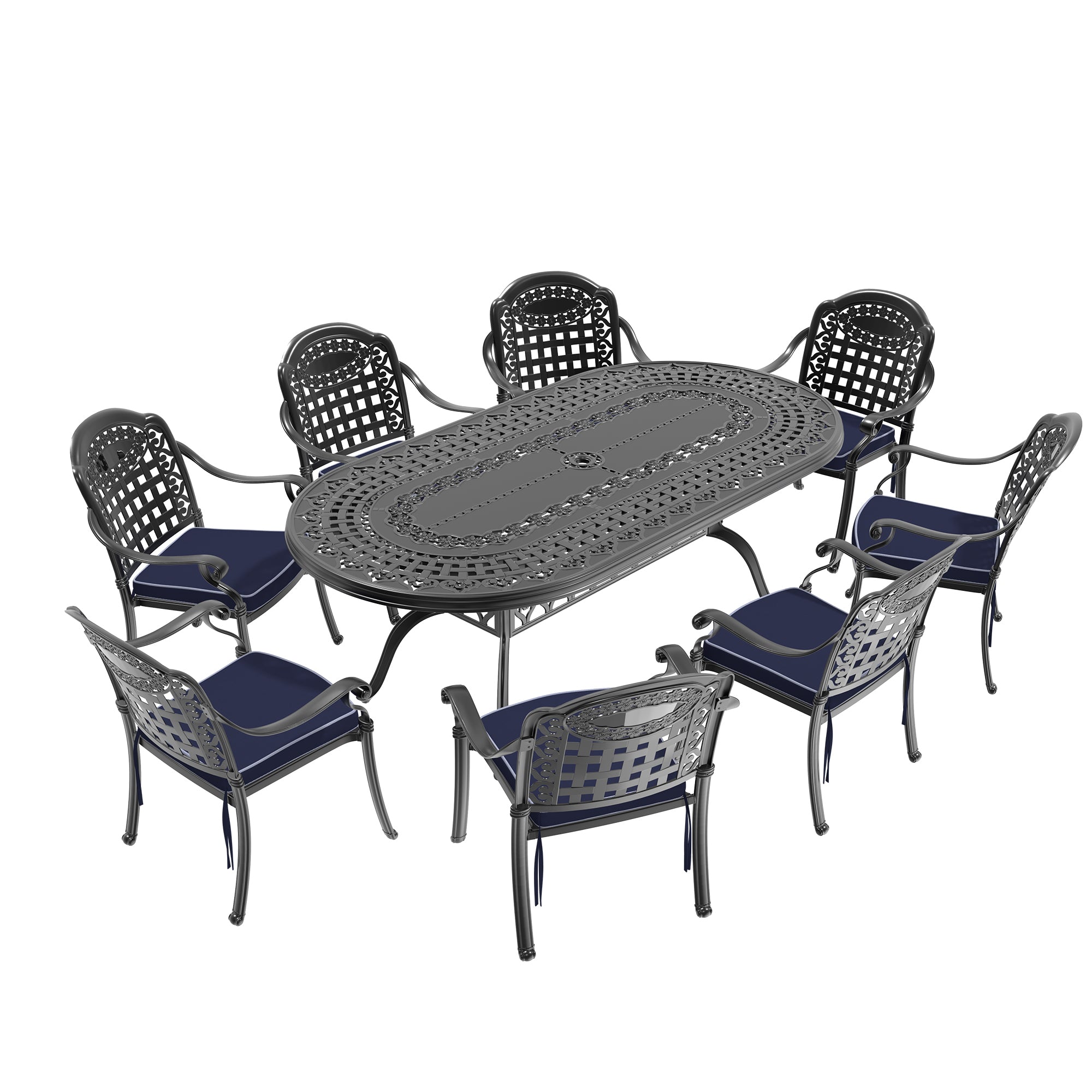 9-Piece Cast Aluminum Patio Furniture Set with Cushions (Random Colors) - Perfect for Outdoor Dining, Lounging, and Entertaining Guests