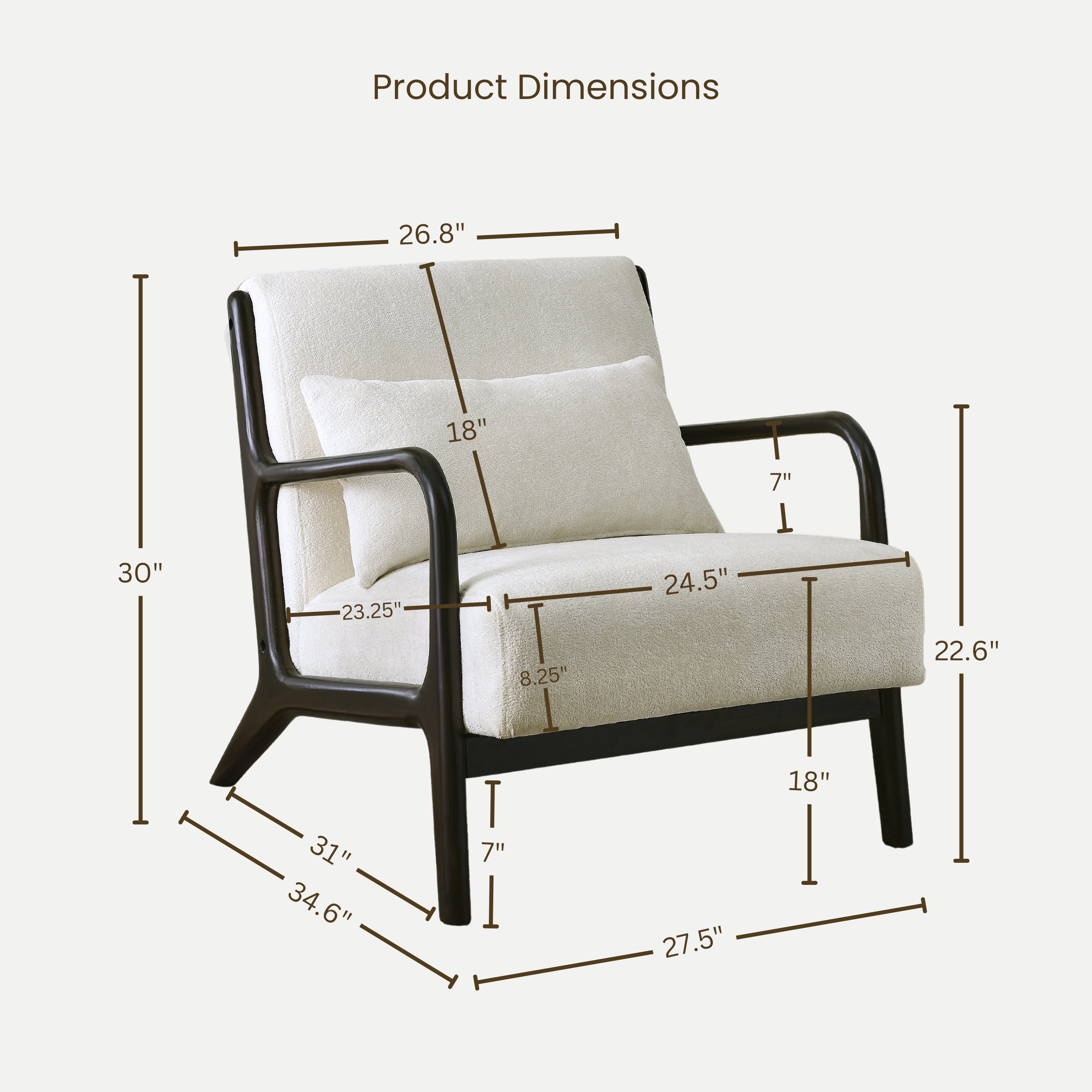 Mid Century Modern Accent Chair with Removable Lumbar Pillow - Roundhill Furniture Eterna - Perfect for Living Room, Bedroom & Office Decor