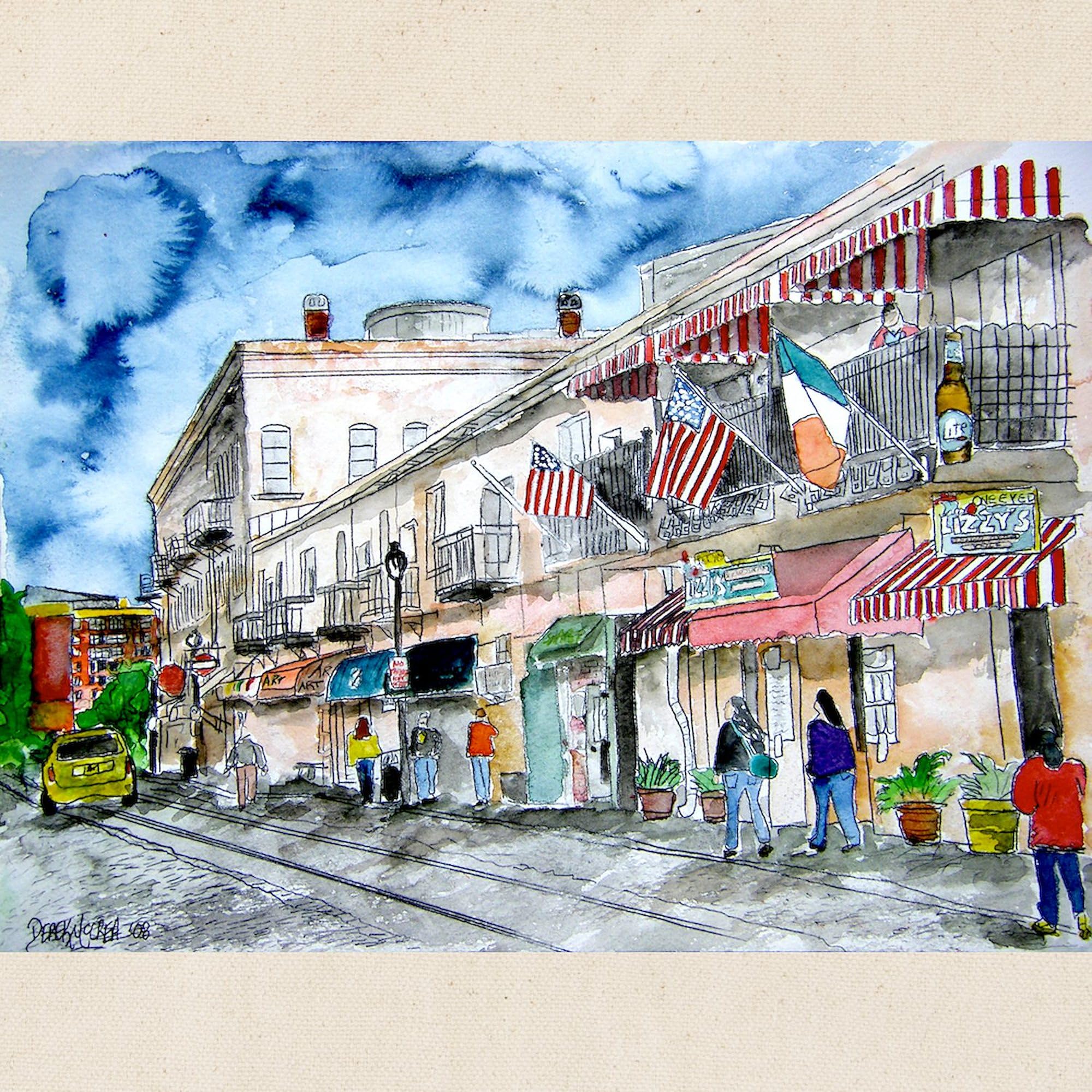 Savannah River Street Painting Tote Bag - Natural Canvas Reusable Shopping Bag for Groceries, Beach & Daily Use | Eco-Friendly Cotton Tote with Unique Art Design
