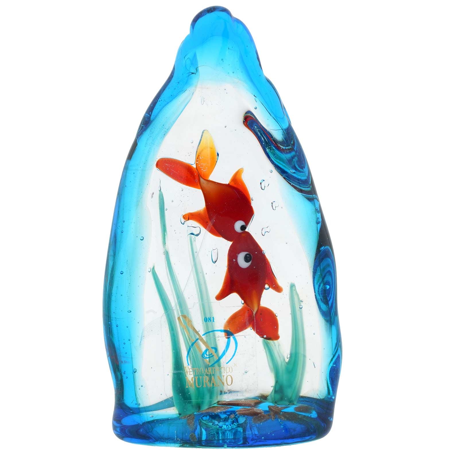 Authentic Murano Glass Aquarium with Two Tropical Fish - 4 Inch Handmade Venetian Glass Decor for Home, Office & Gifts | Fish Tank Centerpiece