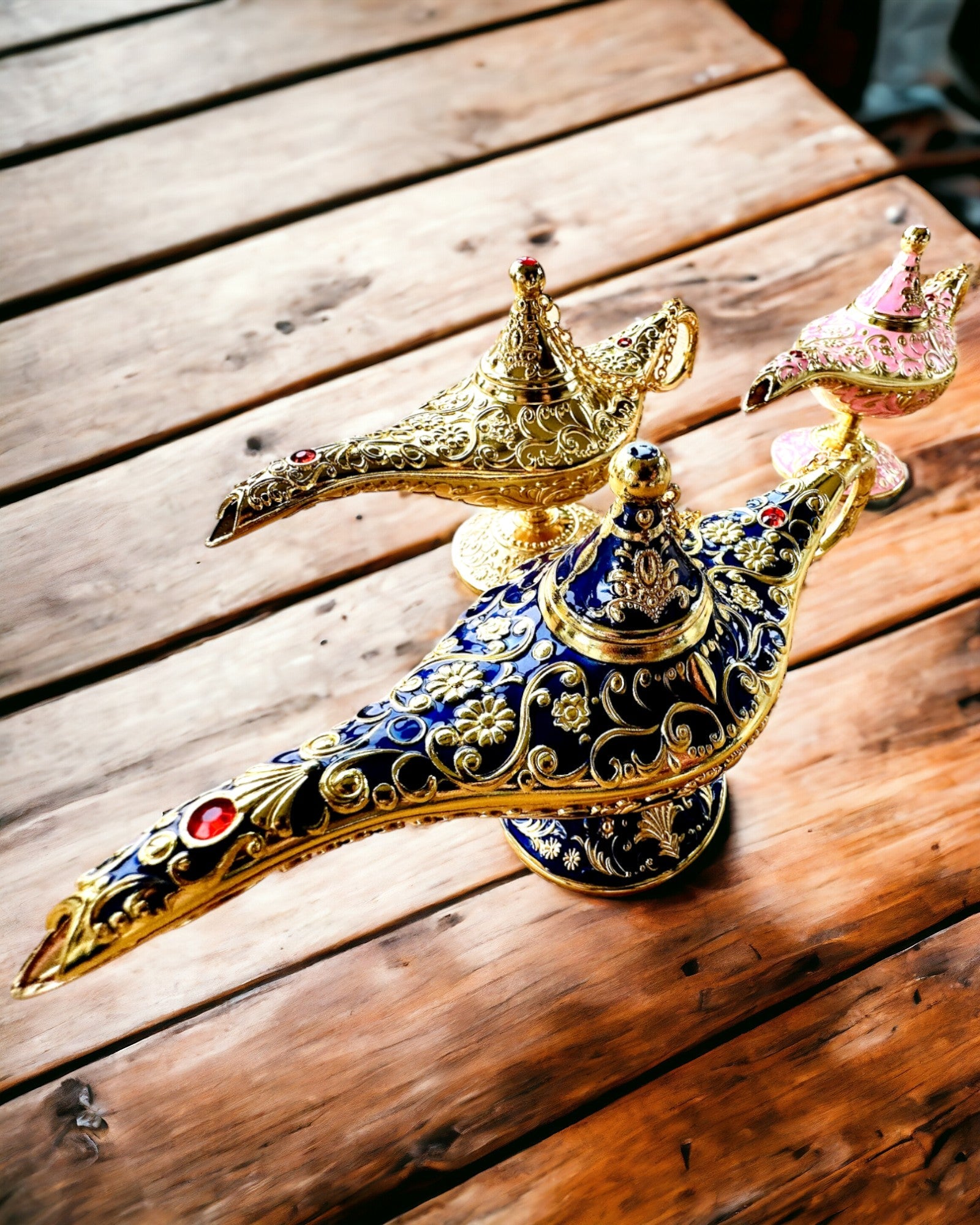 Custom Engraved Magic Aladdin Lamp - Dark Navy & Gold Accent Genie Lamp for Home Decor, Gift, Arabian Nights Theme Party, Meditation Room & Fantasy Collection