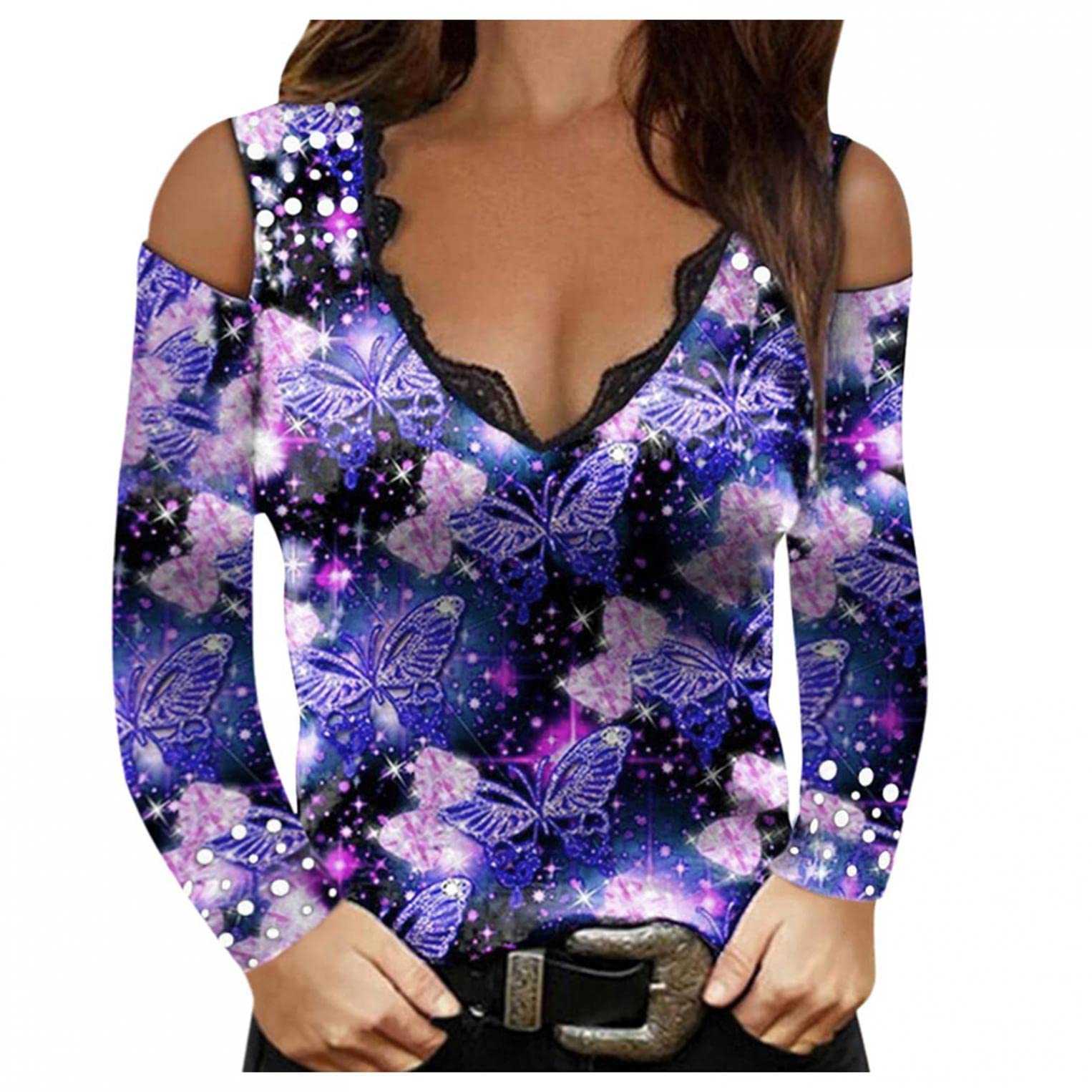 Women's Casual Printed Cold Shoulder Blouse - Slim Fit Long Sleeve Tee Shirt for Spring & Summer | Perfect for Office, Date Night & Weekend Outfits