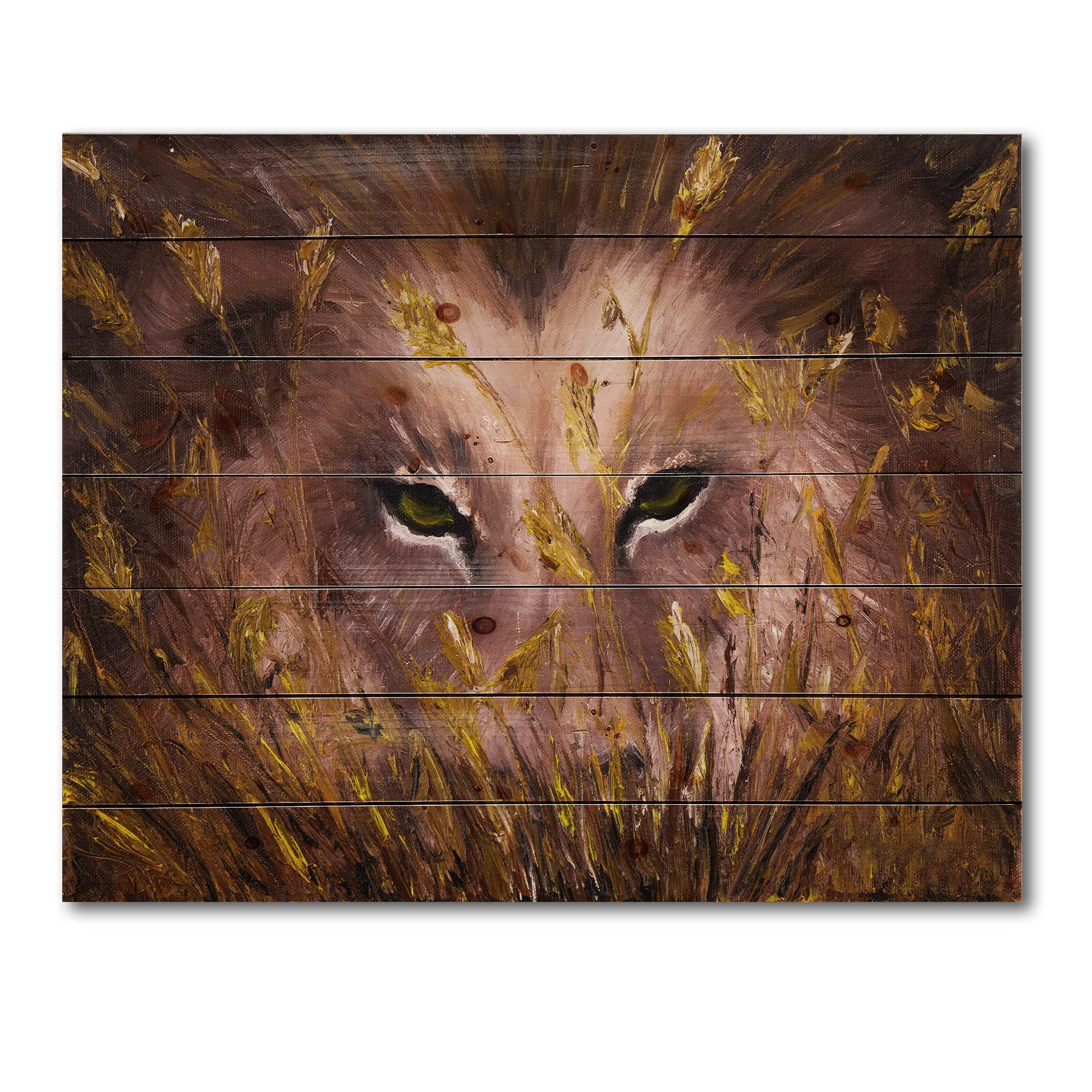 DesignQ Wolf Eyes In The Grass Farmhouse Wood Wall Decor - Brown Wood Wall Art with Large Animal Prints on Natural Pine Wood - Perfect for Rustic Home, Cabin, or Lodge Decor