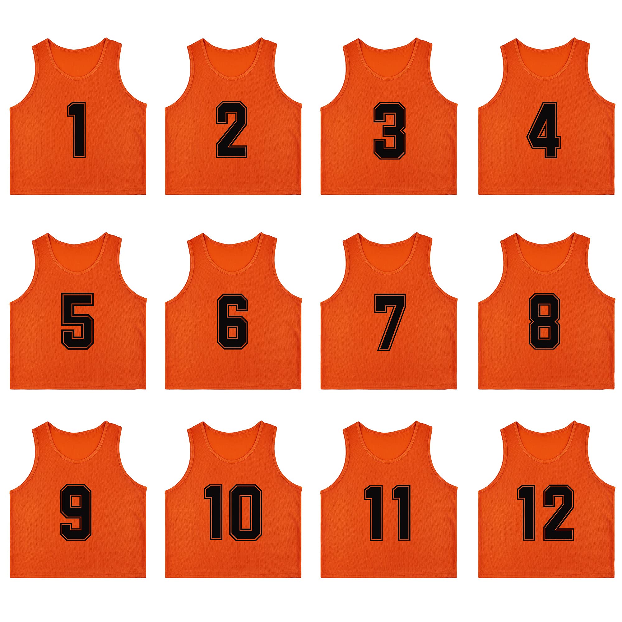 12-Pack Numbered Soccer Training Vests (1-12) with Free Carry Bag - Reversible Pinnies for Team Sports, Youth Soccer Practice, and Outdoor Games