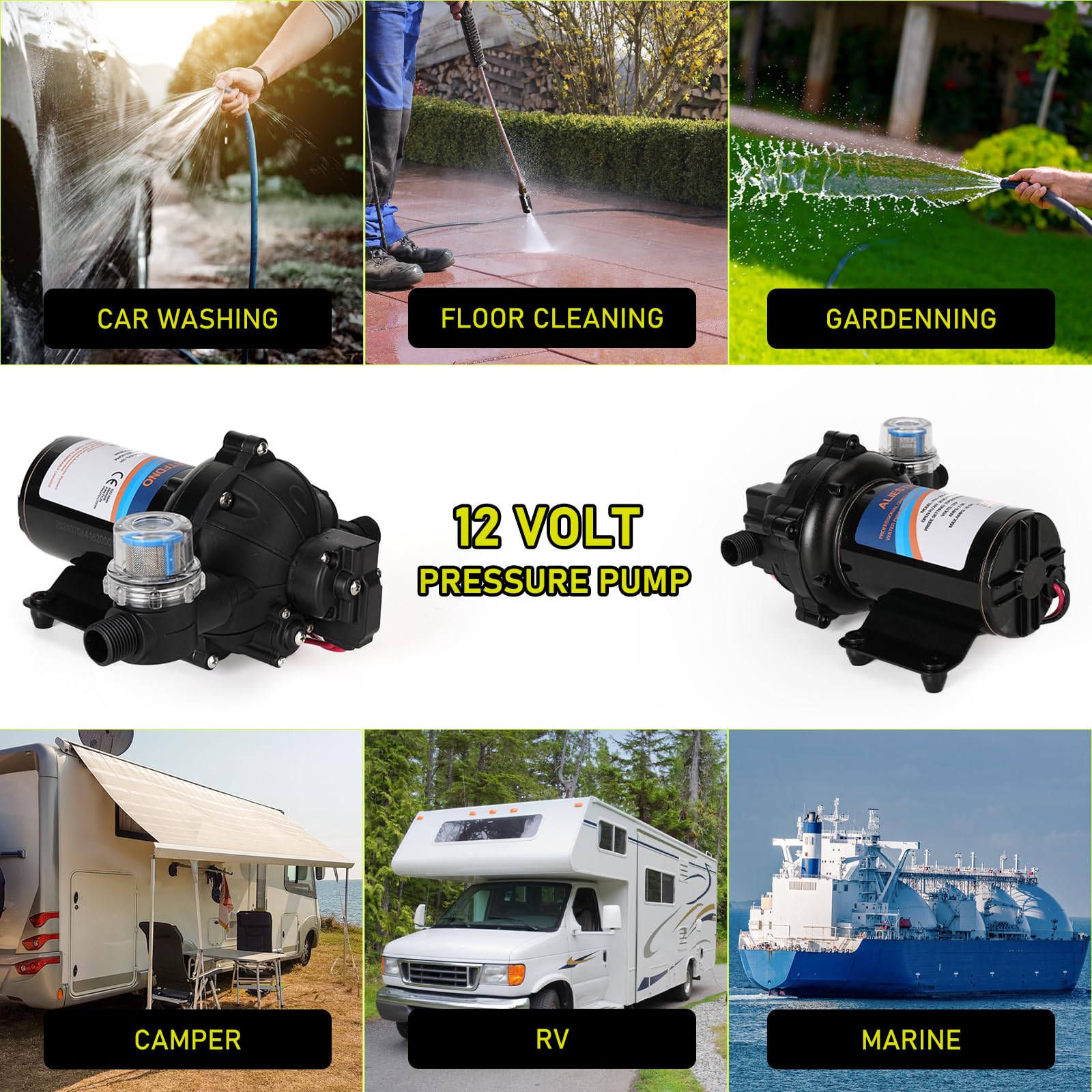 12V DC RV Fresh Water Pump - 6.5GPM 70PSI Heavy Duty Diaphragm Pump with Self-Priming & Pressure Switch for RV, Marine, Camping | Perfect for Caravan Water Systems, Yacht Plumbing & Off-Grid Living
