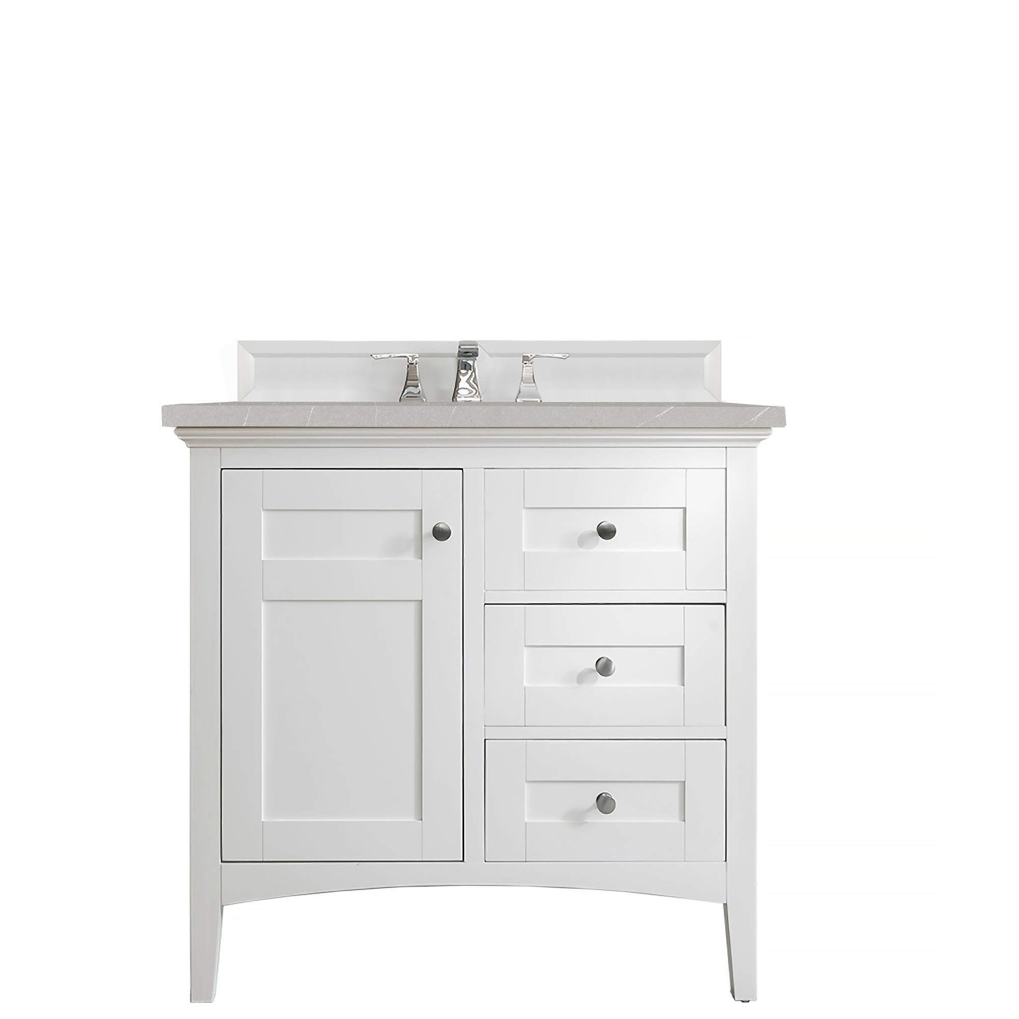 Palisades 36 Inch Single Bathroom Vanity Set with 3CM Eternal Serena Quartz Top in Bright White - Perfect for Modern Bathroom Remodeling and Small Space Design
