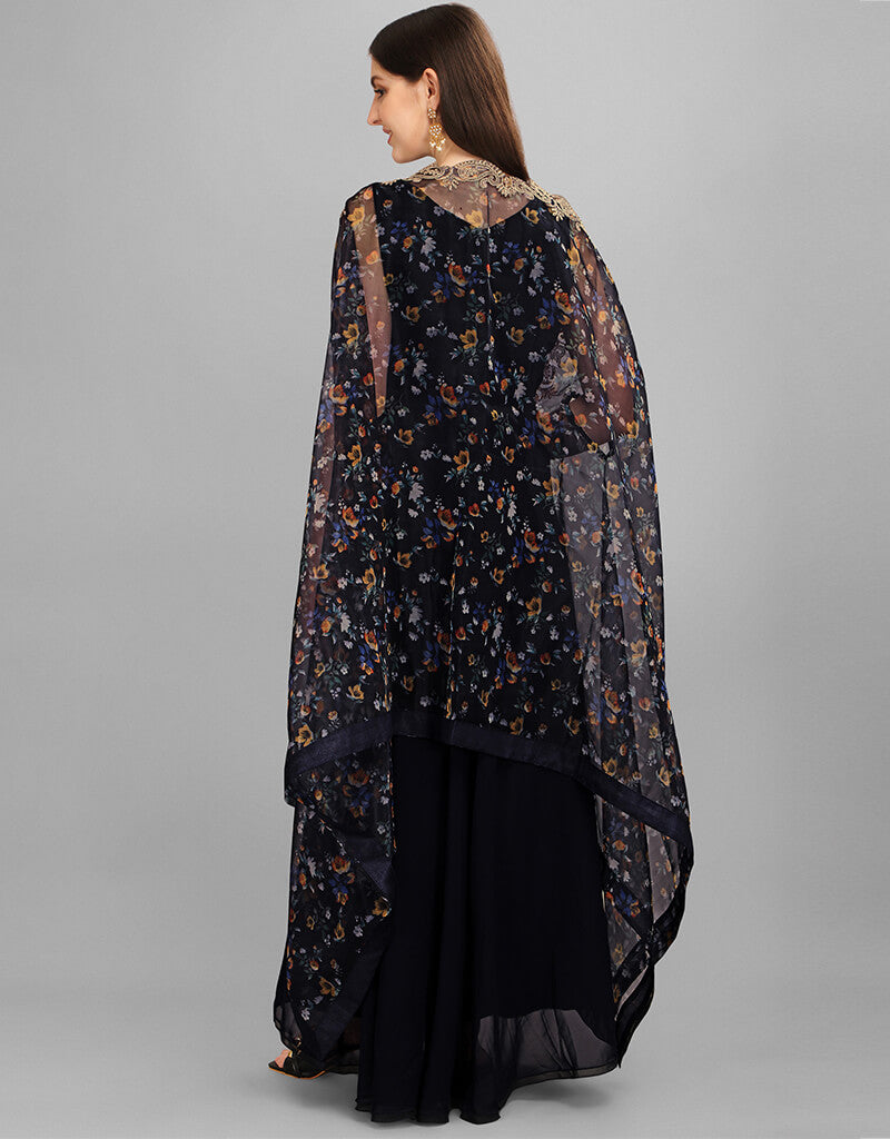 Elegant Black Georgette Gown for Women - Designer Party Dress for Evening Events, Weddings & Special Occasions