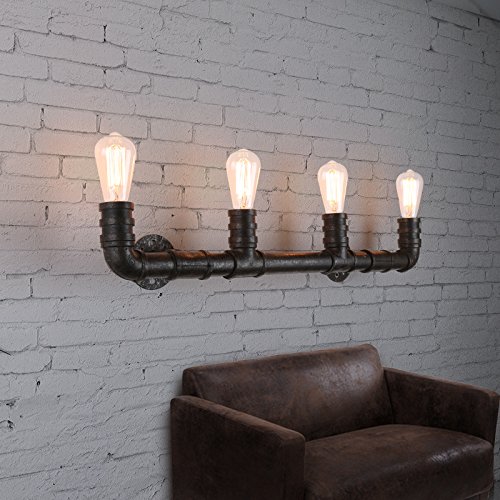 LITFAD Industrial Rustic 4-Light Wall Sconce - Steampunk Pipe Vintage Edison Wall Light Fixture with Copper Finish | Perfect for Living Room, Bedroom, Bar & Restaurant Decor
