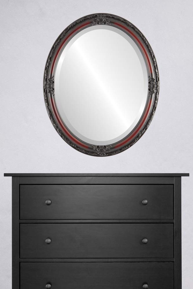Jefferson Style Oval Beveled Wall Mirror - Rosewood Frame 22x32 Inches - Elegant Home Decor for Living Room, Bedroom & Entryway