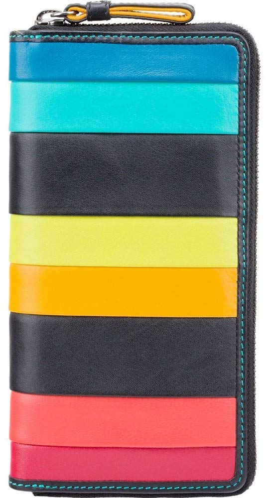 Premium Visconti Santorini Women's Luxury Leather RFID Blocking Cash Coin Card Wallet - Black Multi Corfu Large - Perfect for Travel, Shopping & Everyday Use