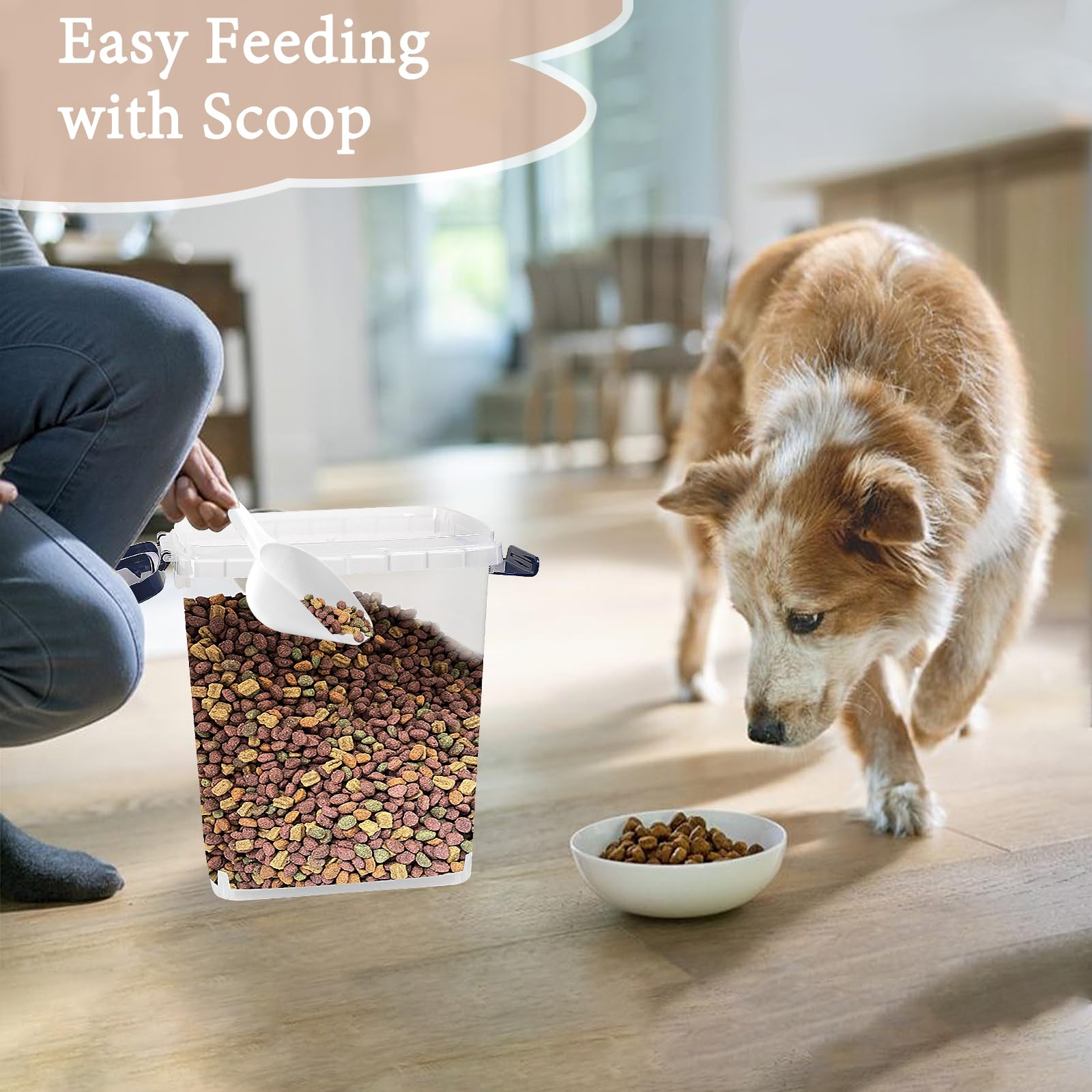 8 Lbs Airtight Pet Food Storage Container with Scoop - Locking Lid Dog & Cat Food Bin for Dry Kibble, Bird Seed & Treats - Royal Blue - Perfect for Kitchen Pantry, Pet Feeding Station & Travel Storage