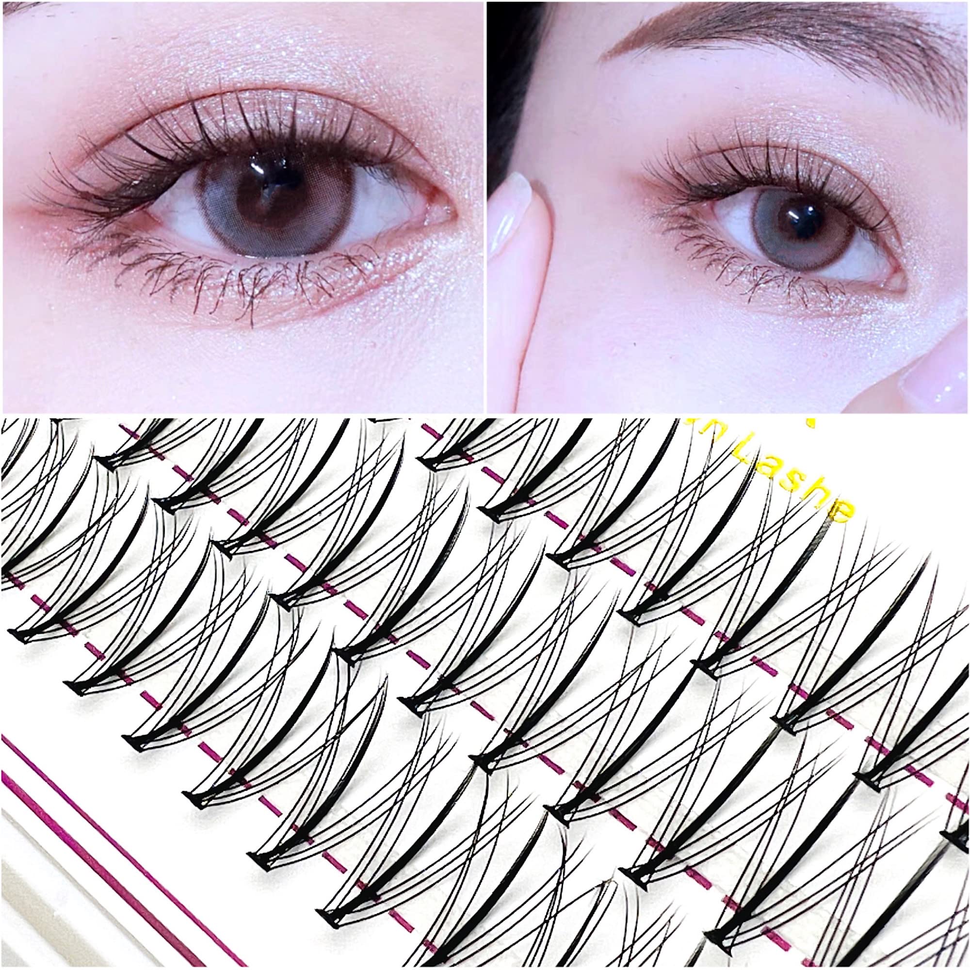 CB 3 Trays Cluster Eyelash Extensions - DIY Individual False Lashes for Home Use, Natural Sandwich Volume Lashes in C Curl (180 Pcs, 8mm) - Perfect for Bridal, Party & Everyday Glam Makeup Looks