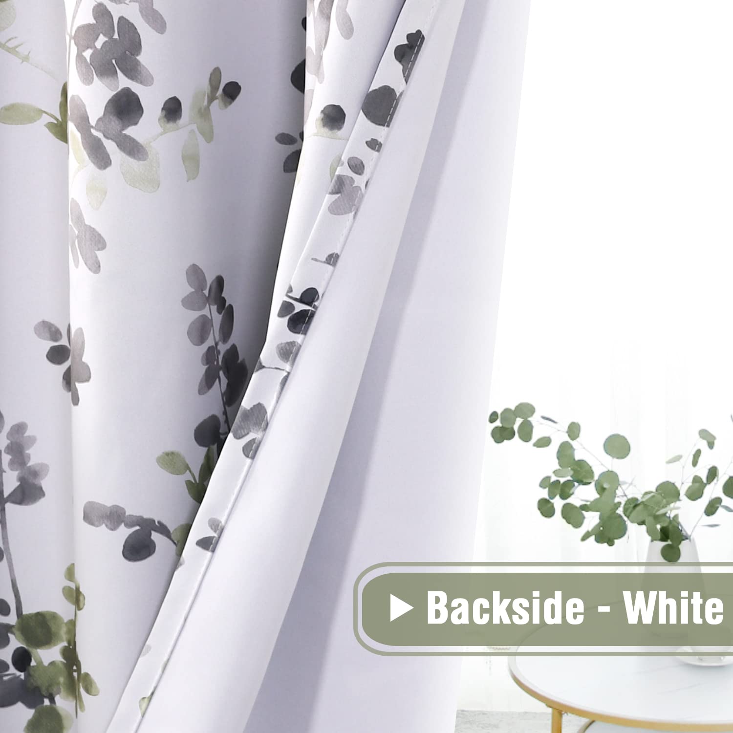 H.VERSAILTEX 84 Inch Floral Print Blackout Curtains - 2 Panels, Rod Pocket Window Treatments in Classic Grey & Sage Floral Pattern for Bedroom & Living Room - Perfect for Light Control & Home Decor