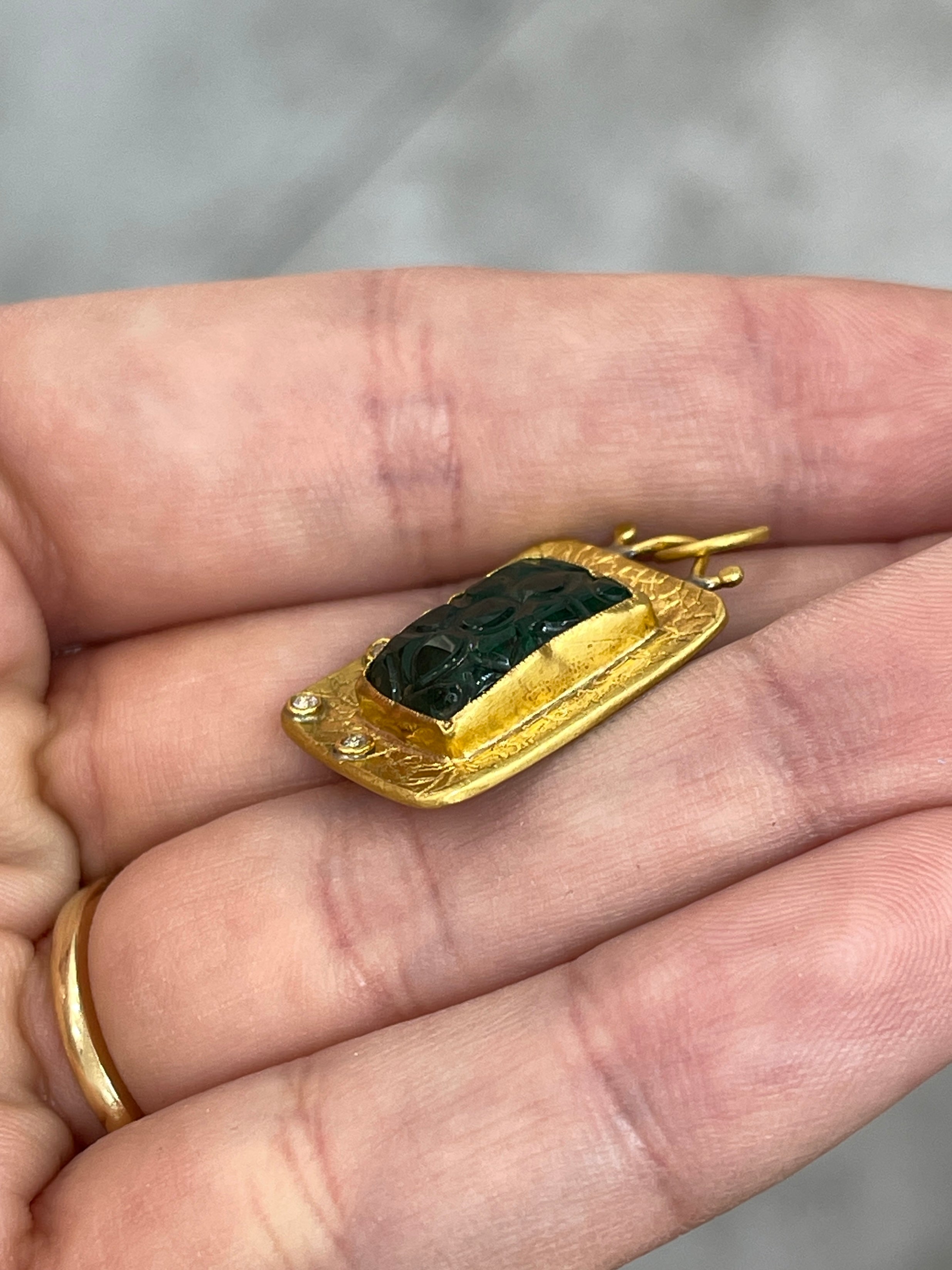 6.35 Carat Floral Hand-Carved Emerald & Diamond 24K Gold Pendant Necklace for Women | Elegant Jewelry Gift for Anniversary, Wedding & Special Occasions