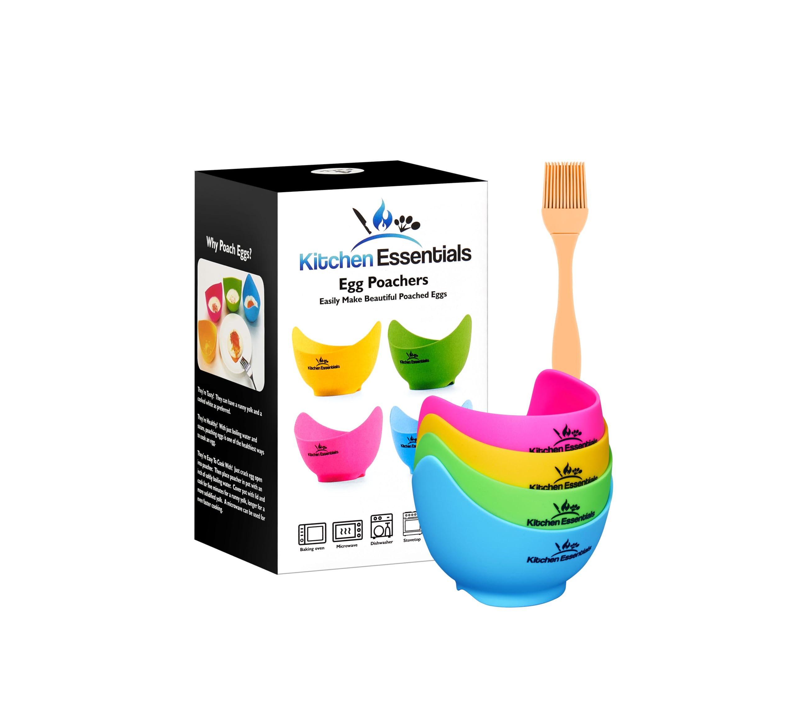Premium Silicone Egg Poacher Cups (4 Pack) – BPA-Free, Non-Stick Poached Egg Maker for Air Fryer, Pot & Microwave – Easy-Release Pods with Large Base Ring – Perfect for Breakfast, Meal Prep & Healthy Cooking