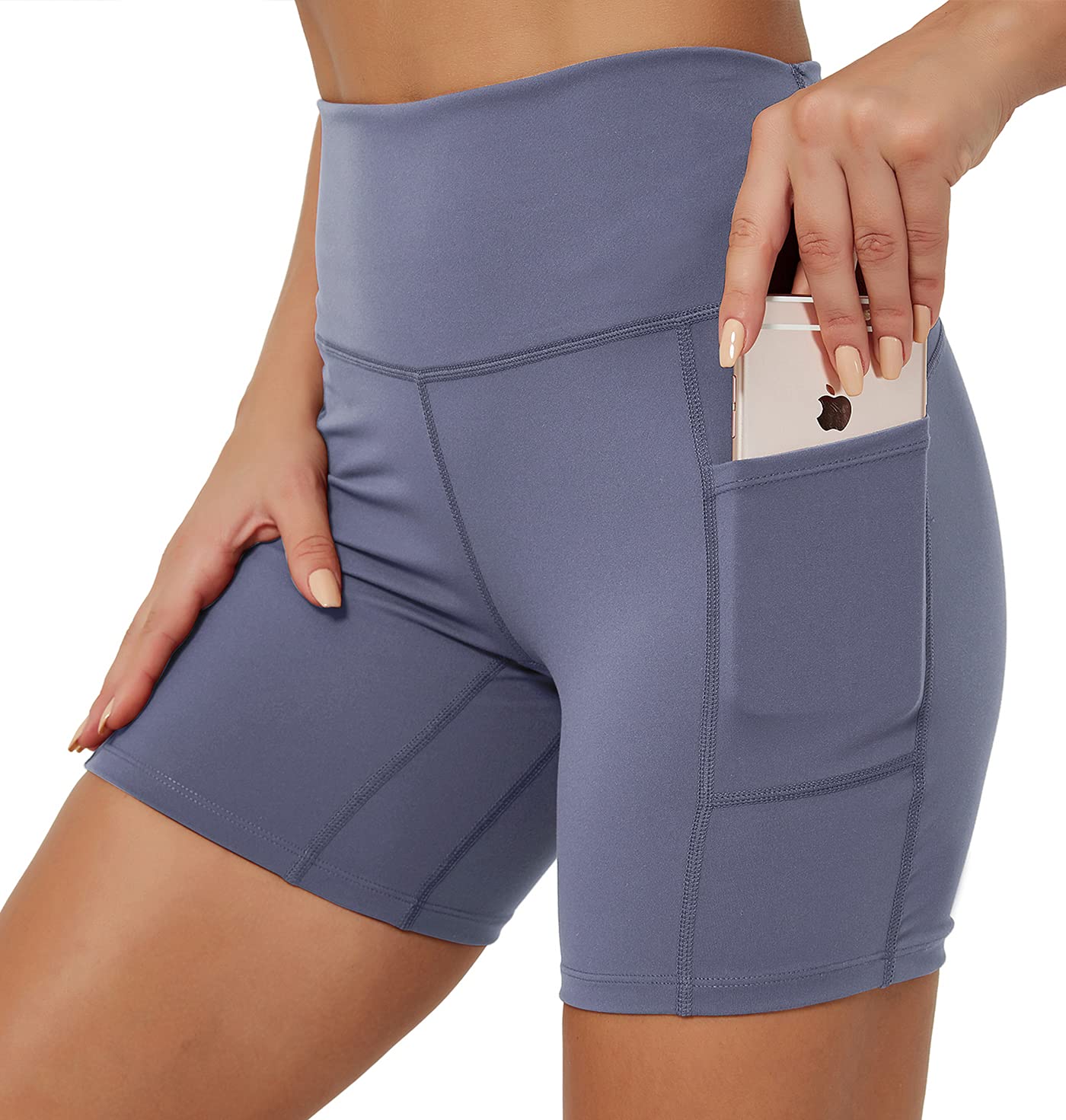 Rataves Women's 6 Inch Athletic Yoga Shorts with Pockets - High Waisted Tummy Control Workout Shorts for Yoga, Running, Hiking & Gym - Breathable & Comfortable Activewear (002)