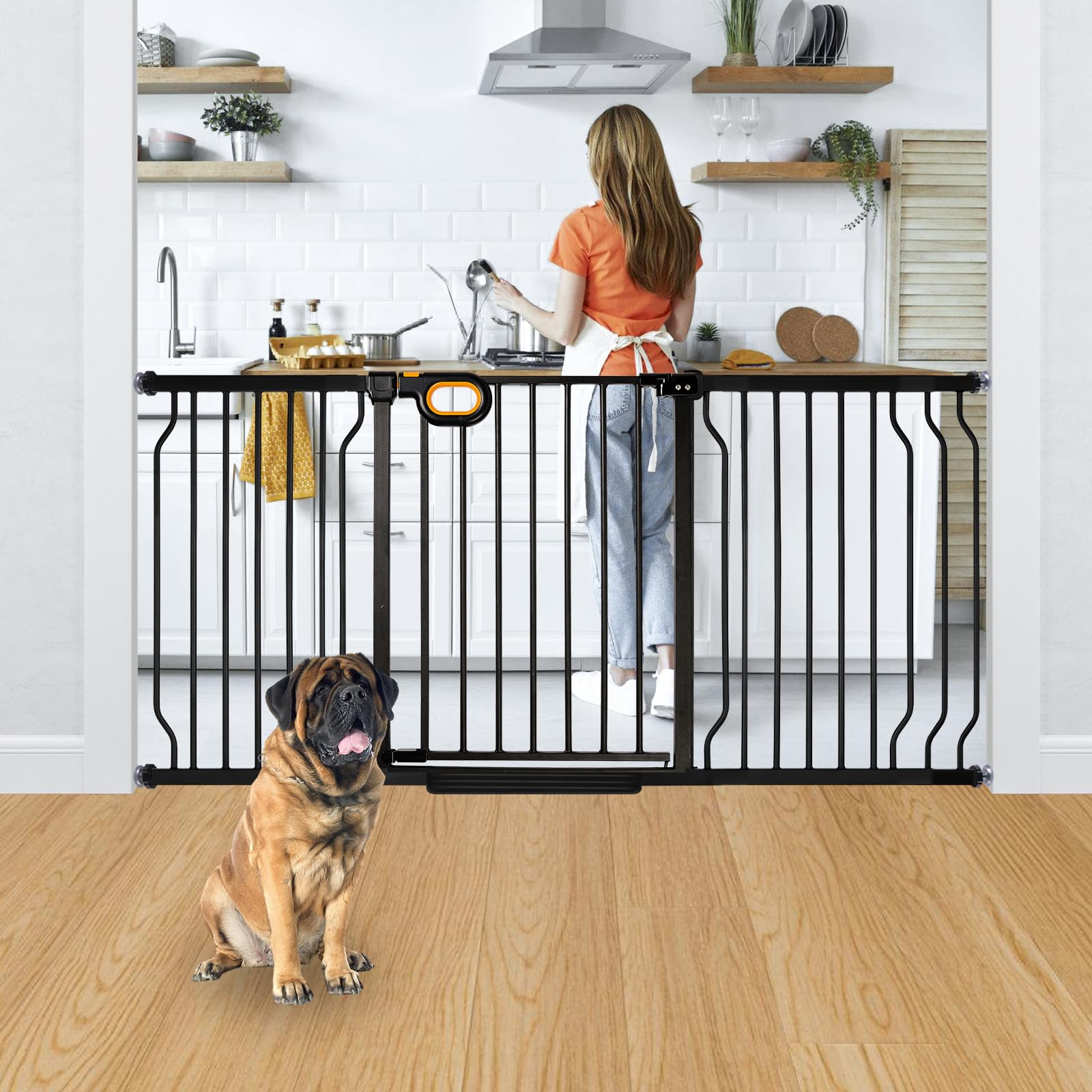Owlie Extra Wide Adjustable Baby & Pet Safety Gate (57-66 Inch) - Pressure Mounted for Stairs, Doorways - 30.5