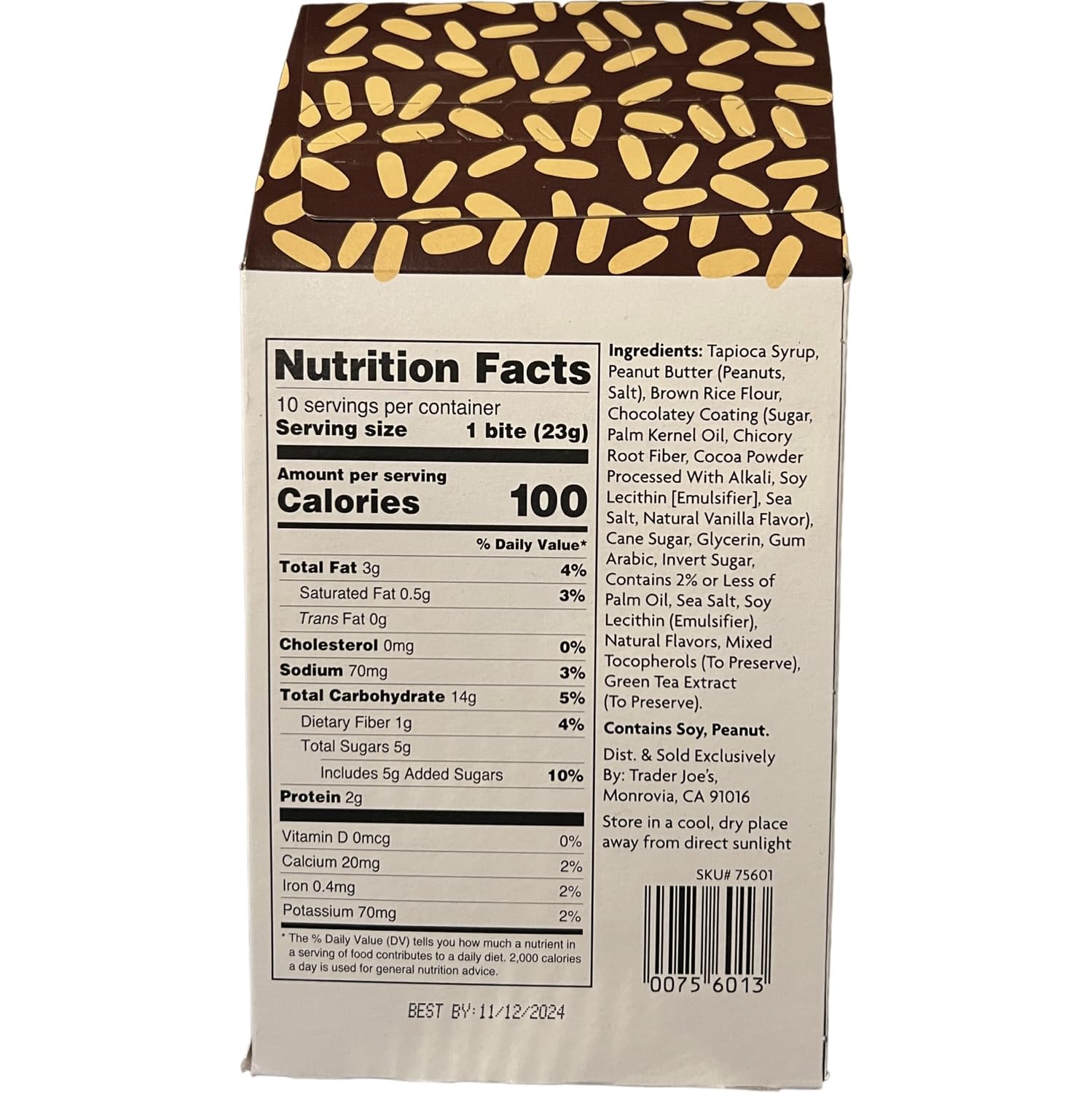 Trader Joe's Chocolate Coated Peanut Butter Crispy Rice Bites - 8.15 oz (Pack of 1) | Crunchy Snack for Parties, Office Treats & Kids Lunch Boxes